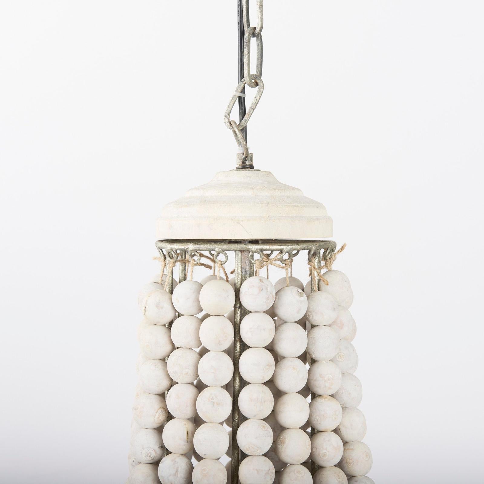 Mercana Phillum Silver Metal Chassis and White Wood Beaded Six Bulb Chandelier Clearance