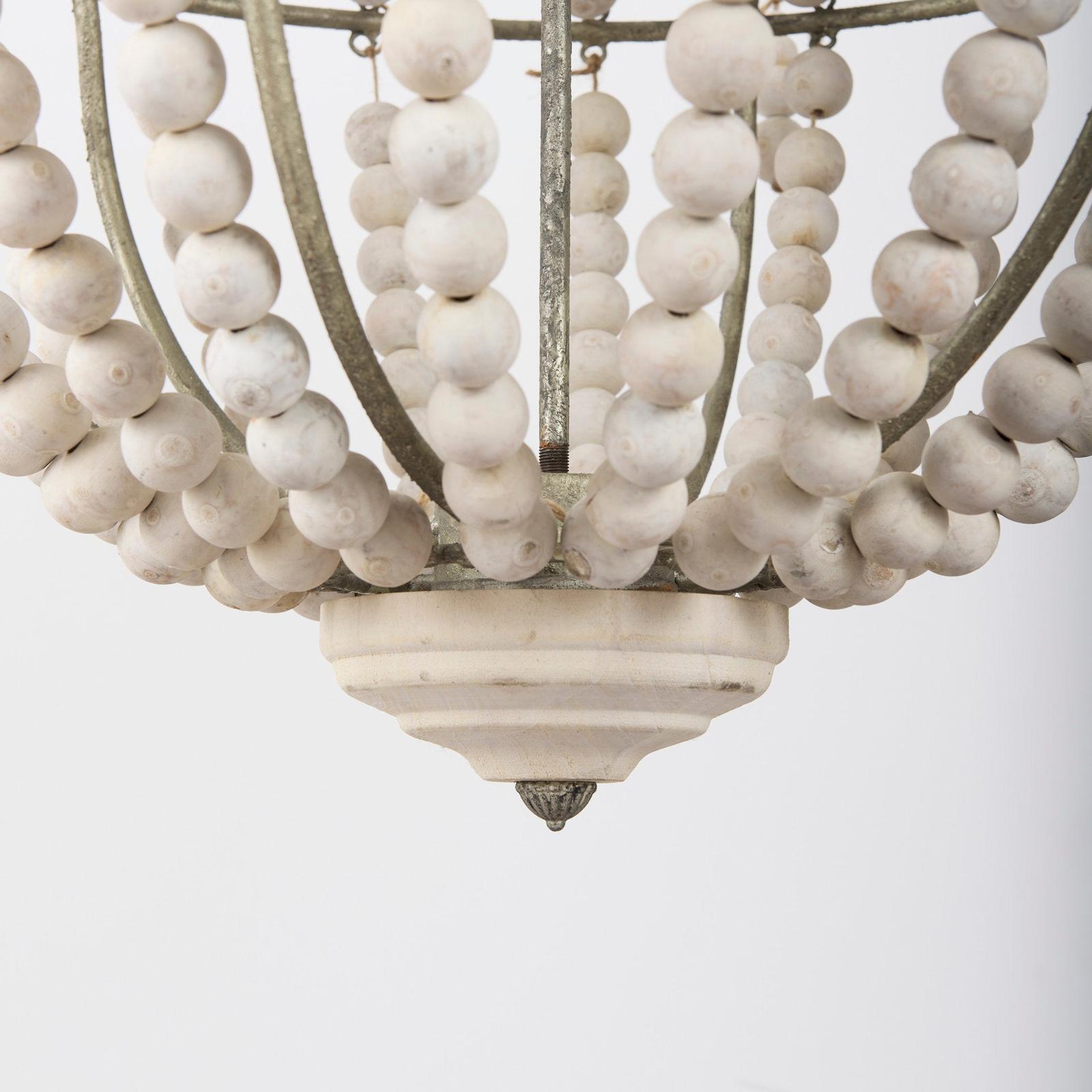 Mercana Phillum Silver Metal Chassis and White Wood Beaded Six Bulb Chandelier Clearance