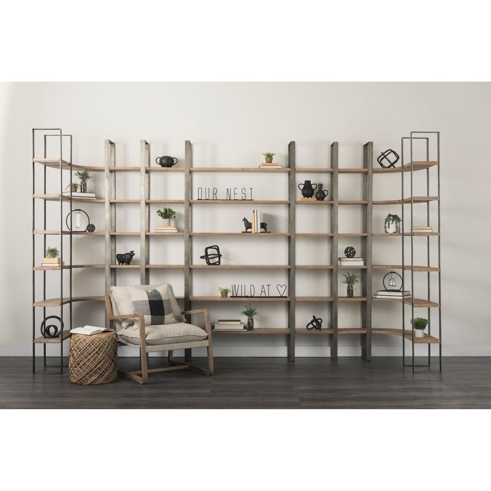 Mercana Taunton Medium Brown Wood W/ Antique Nickel Metal Frame 6 Tier Shelving Unit