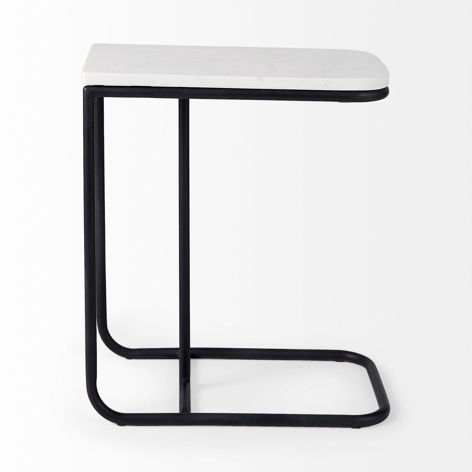 Mercana Kyra White Marble Top W/Black Iron Frame C-Shaped End and Side Table