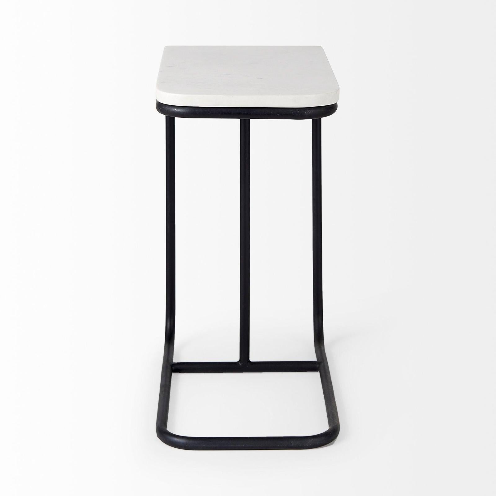 Mercana Kyra White Marble Top W/Black Iron Frame C-Shaped End and Side Table