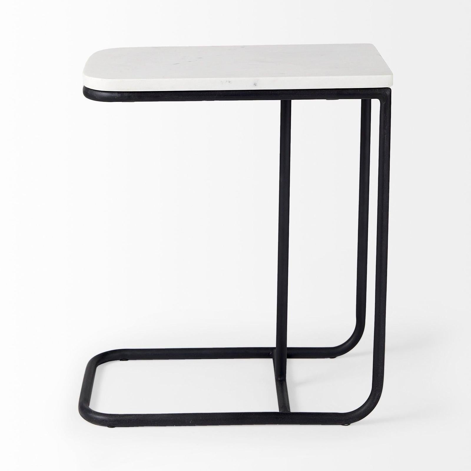 Mercana Kyra White Marble Top W/Black Iron Frame C-Shaped End and Side Table