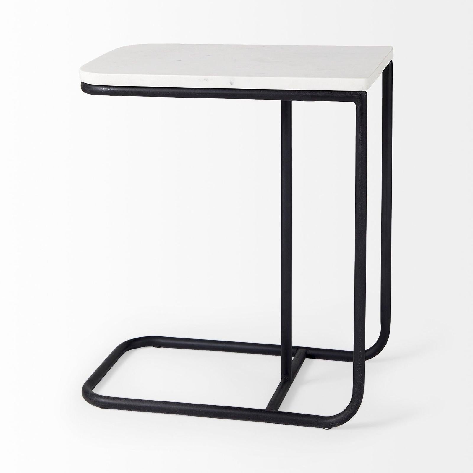 Mercana Kyra White Marble Top W/Black Iron Frame C-Shaped End and Side Table