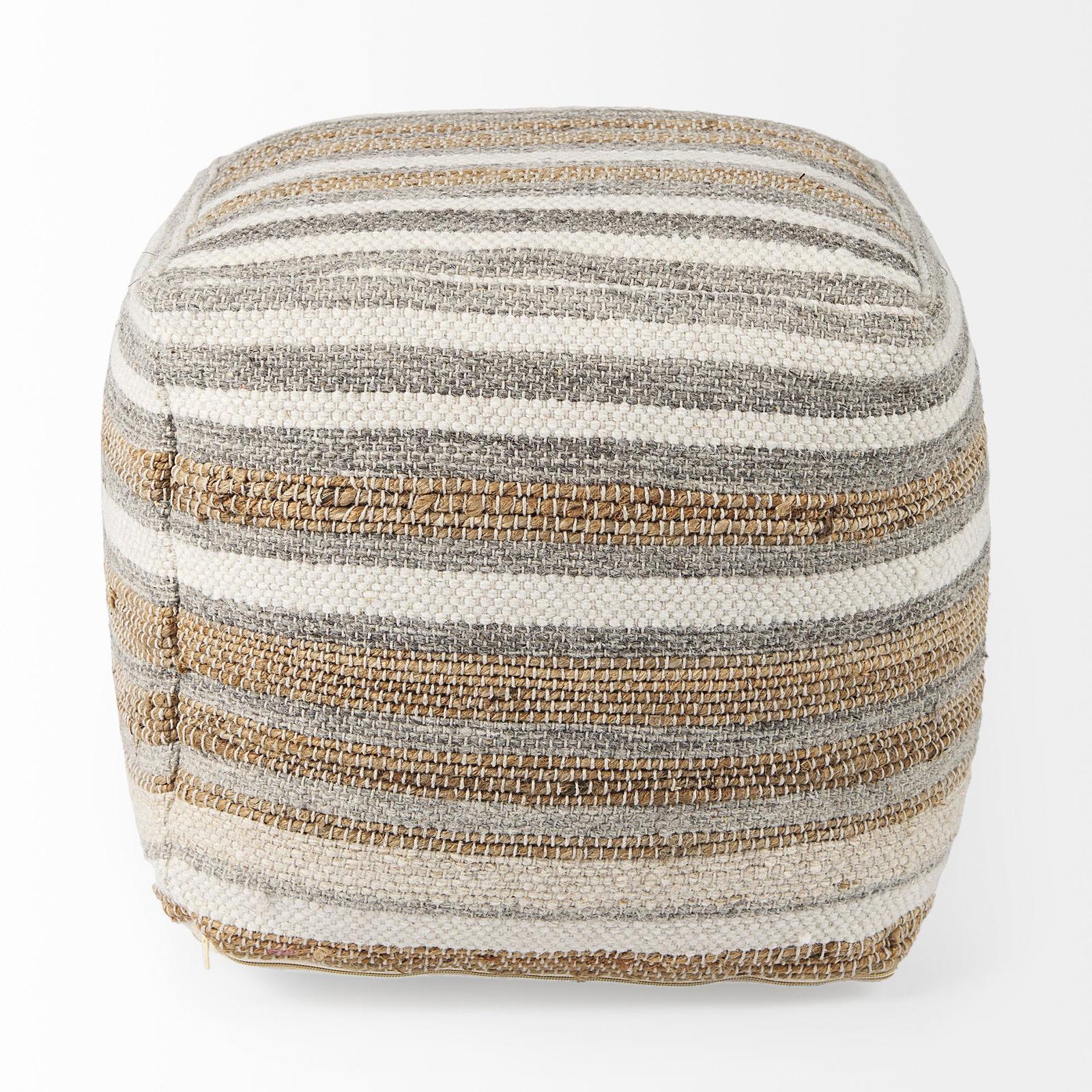 Mercana Aahana Striped Hemp and Cotton Pouf