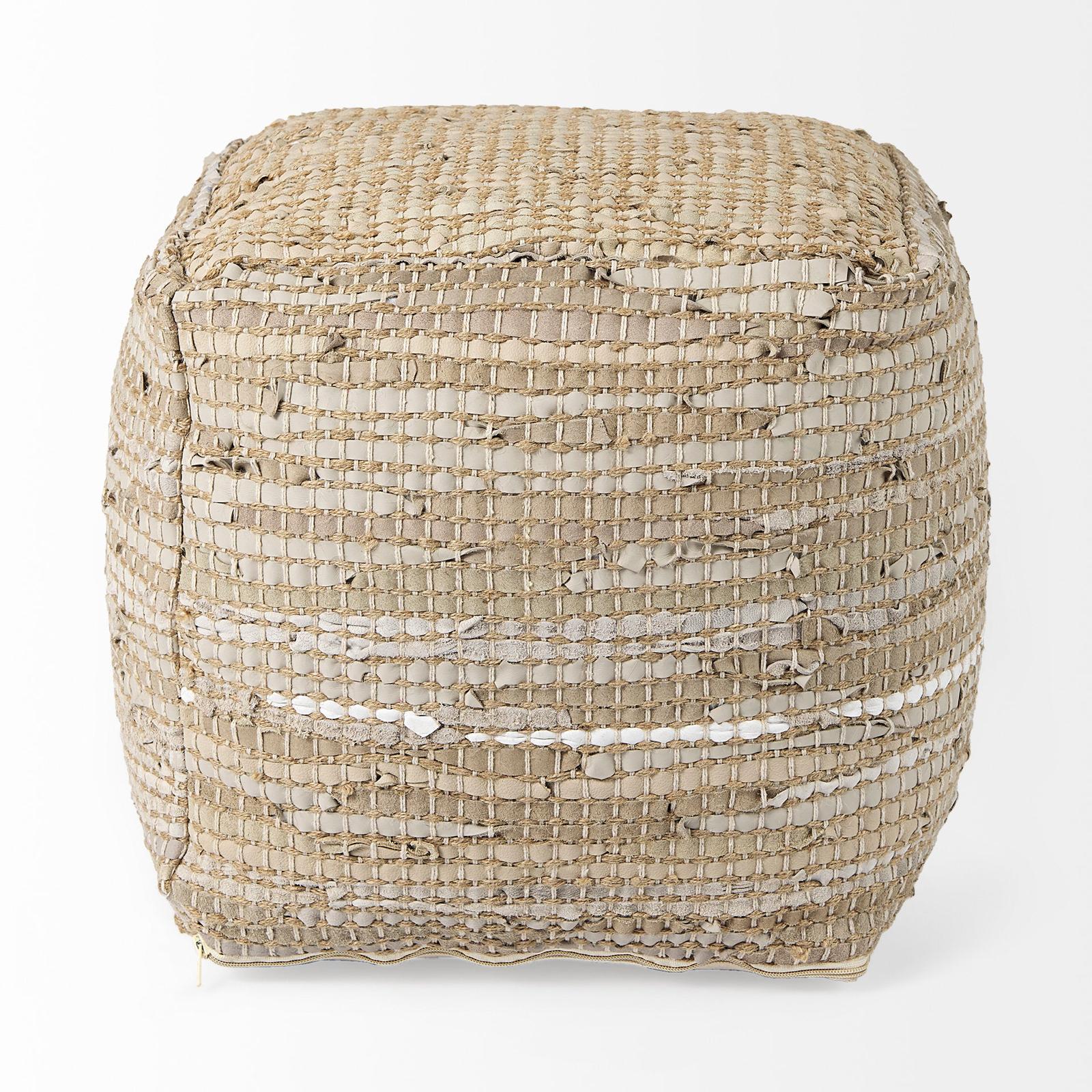 Mercana Aalia Leather and Jute Pouf