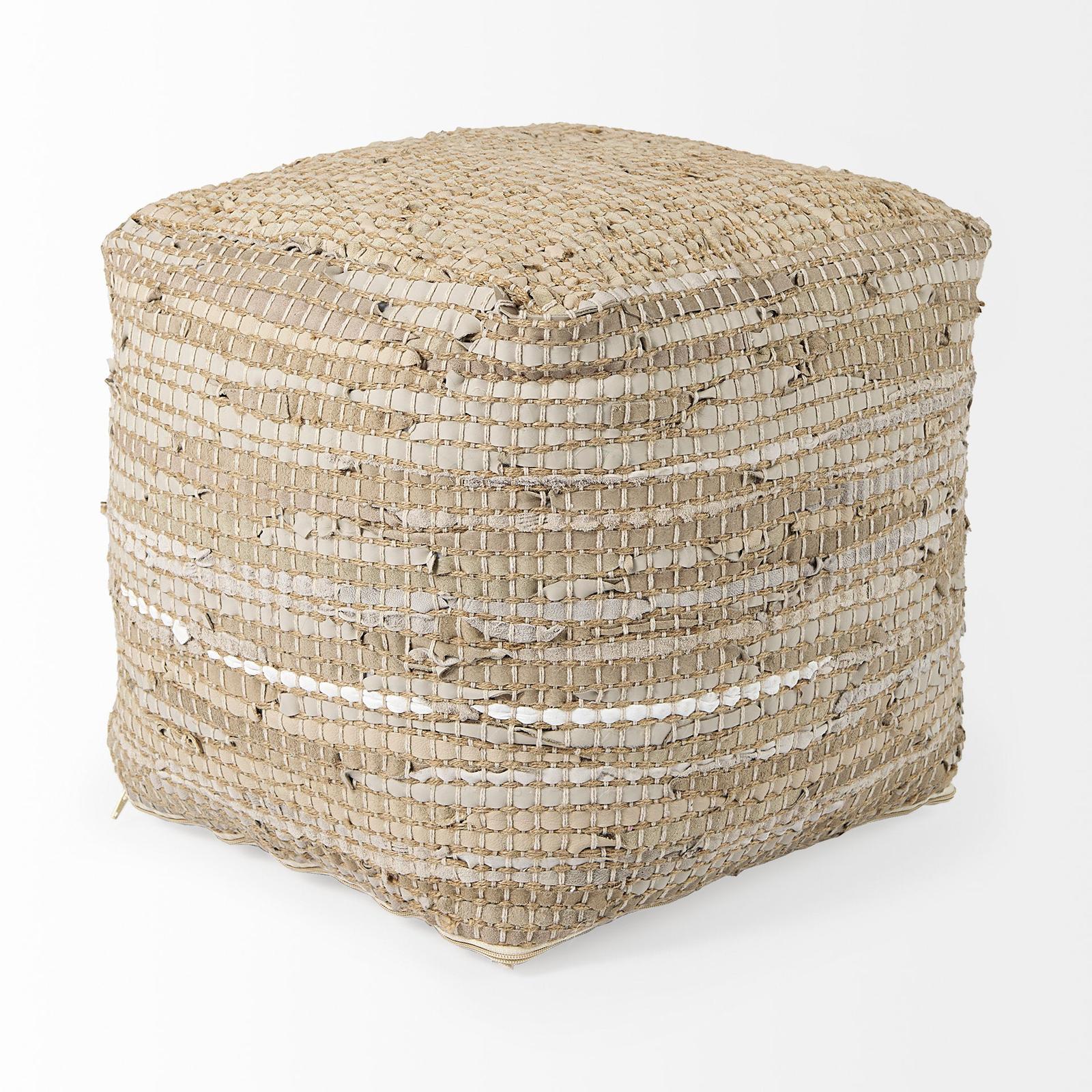 Mercana Aalia Leather and Jute Pouf