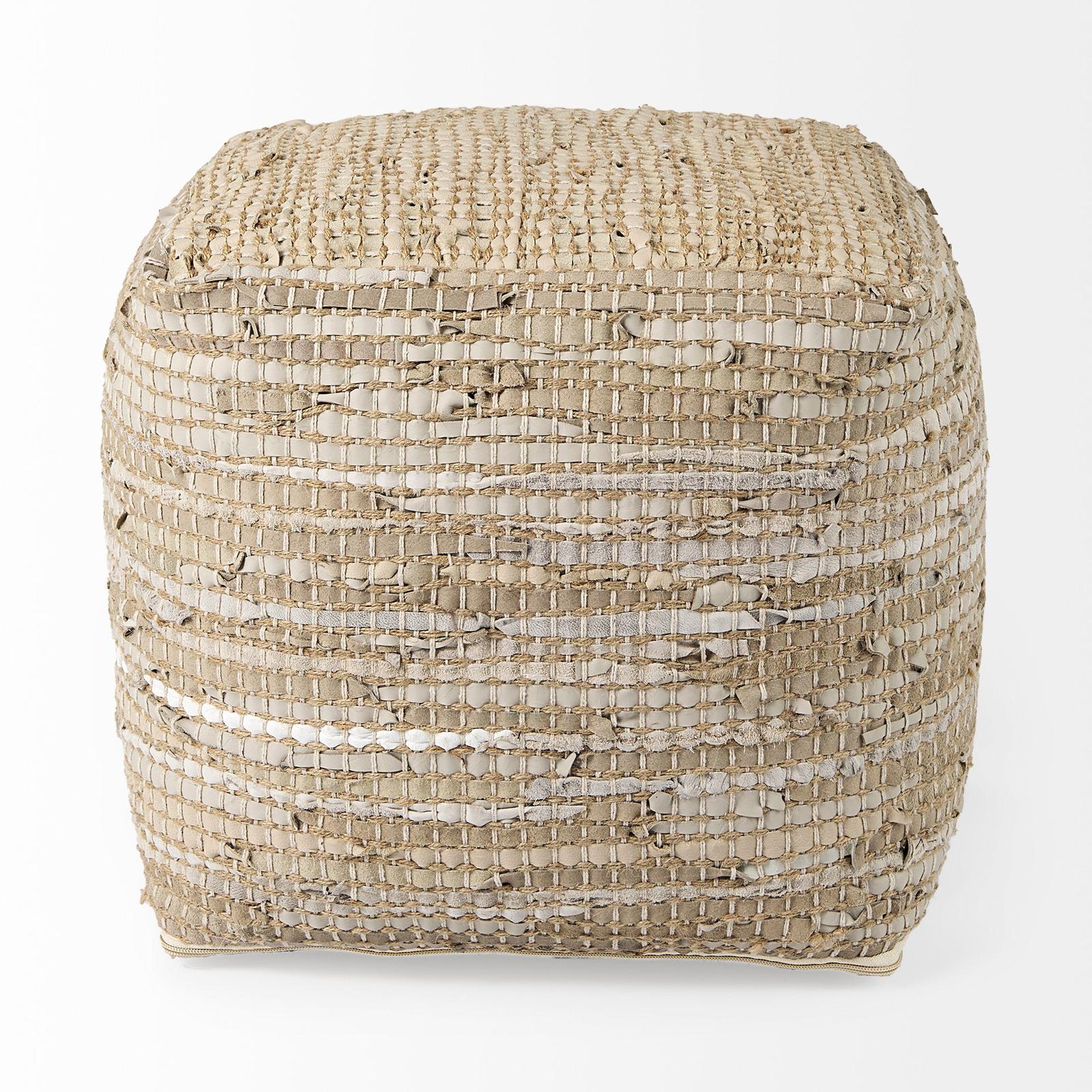 Mercana Aalia Leather and Jute Pouf