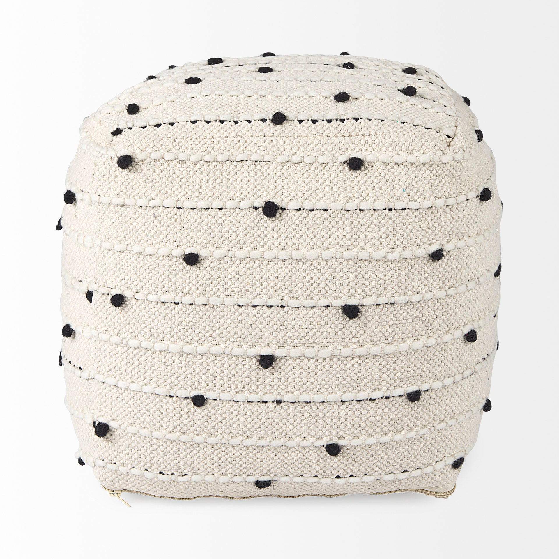 Mercana Amaira Cream/Black/White patterned Wool and Cotton Pouf