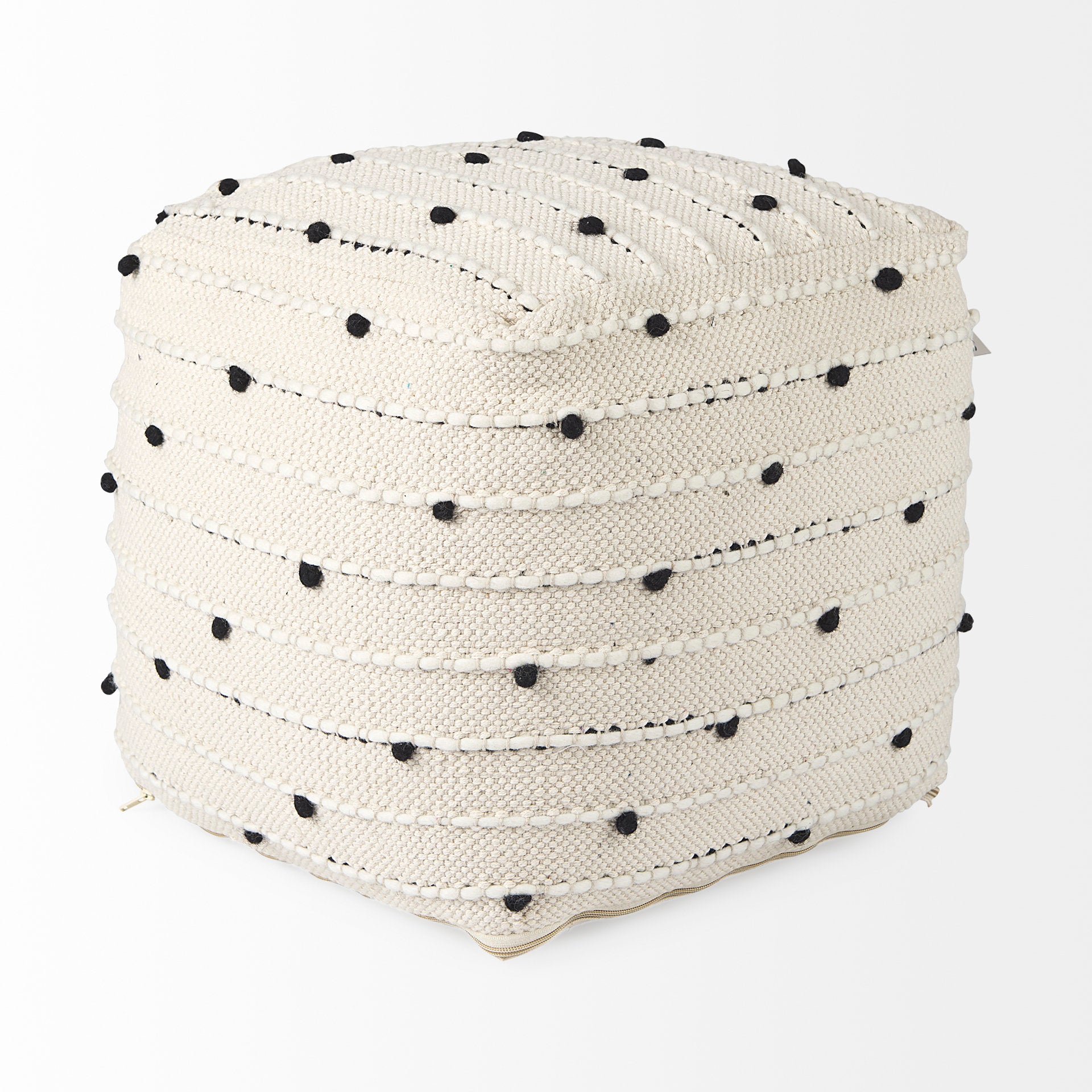 Mercana Amaira Cream/Black/White patterned Wool and Cotton Pouf