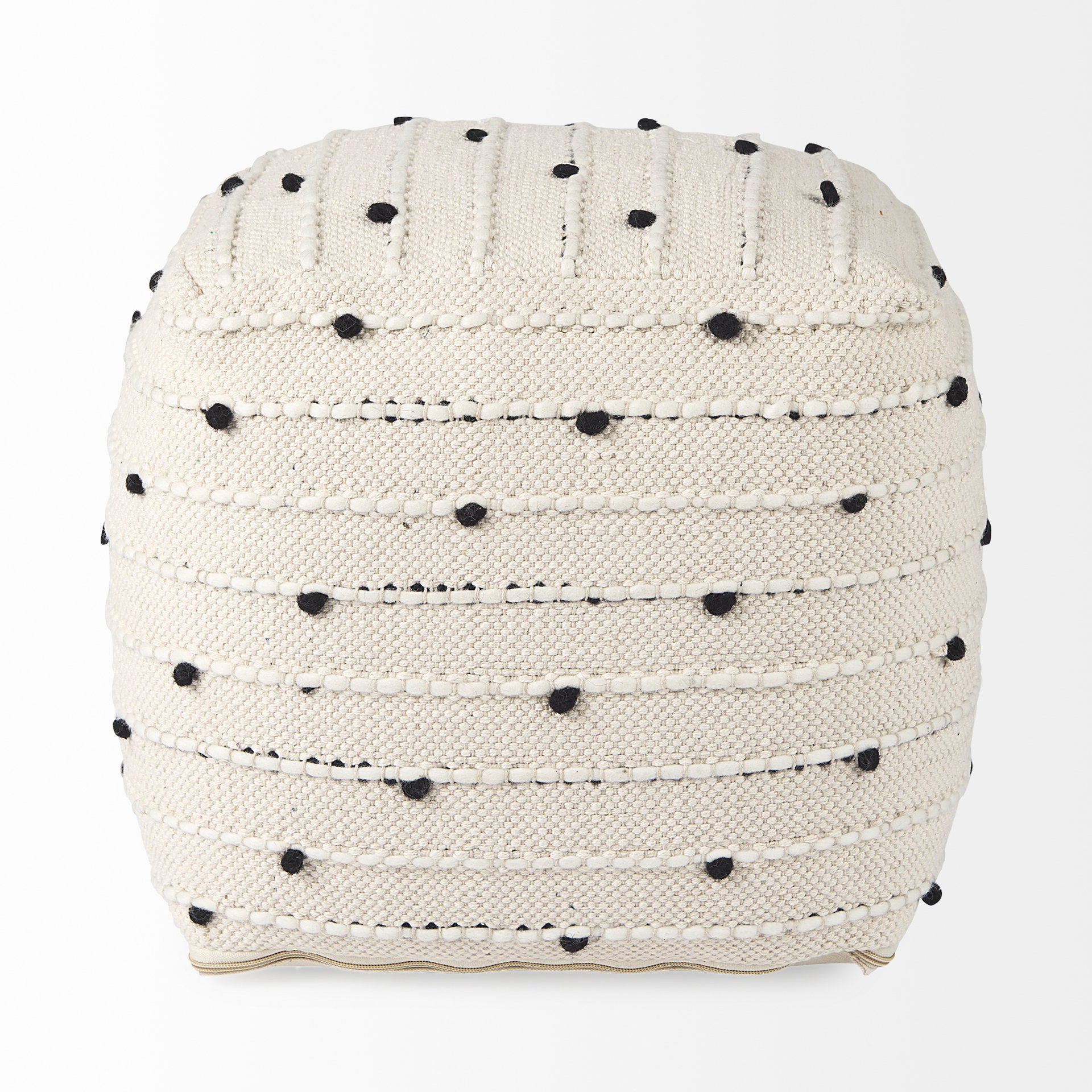 Mercana Amaira Cream/Black/White patterned Wool and Cotton Pouf