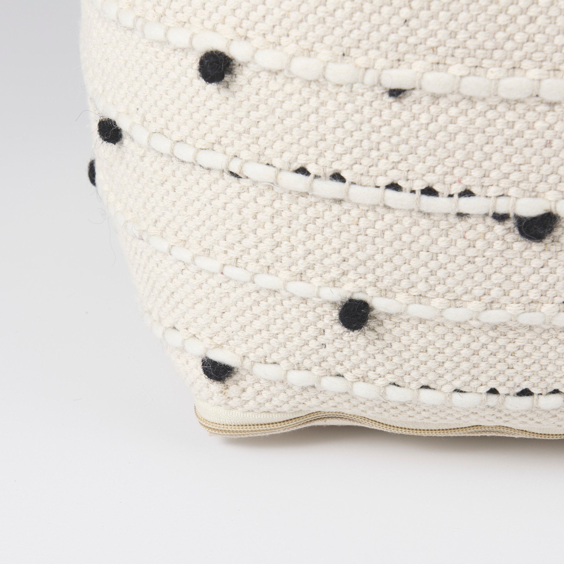 Mercana Amaira Cream/Black/White patterned Wool and Cotton Pouf