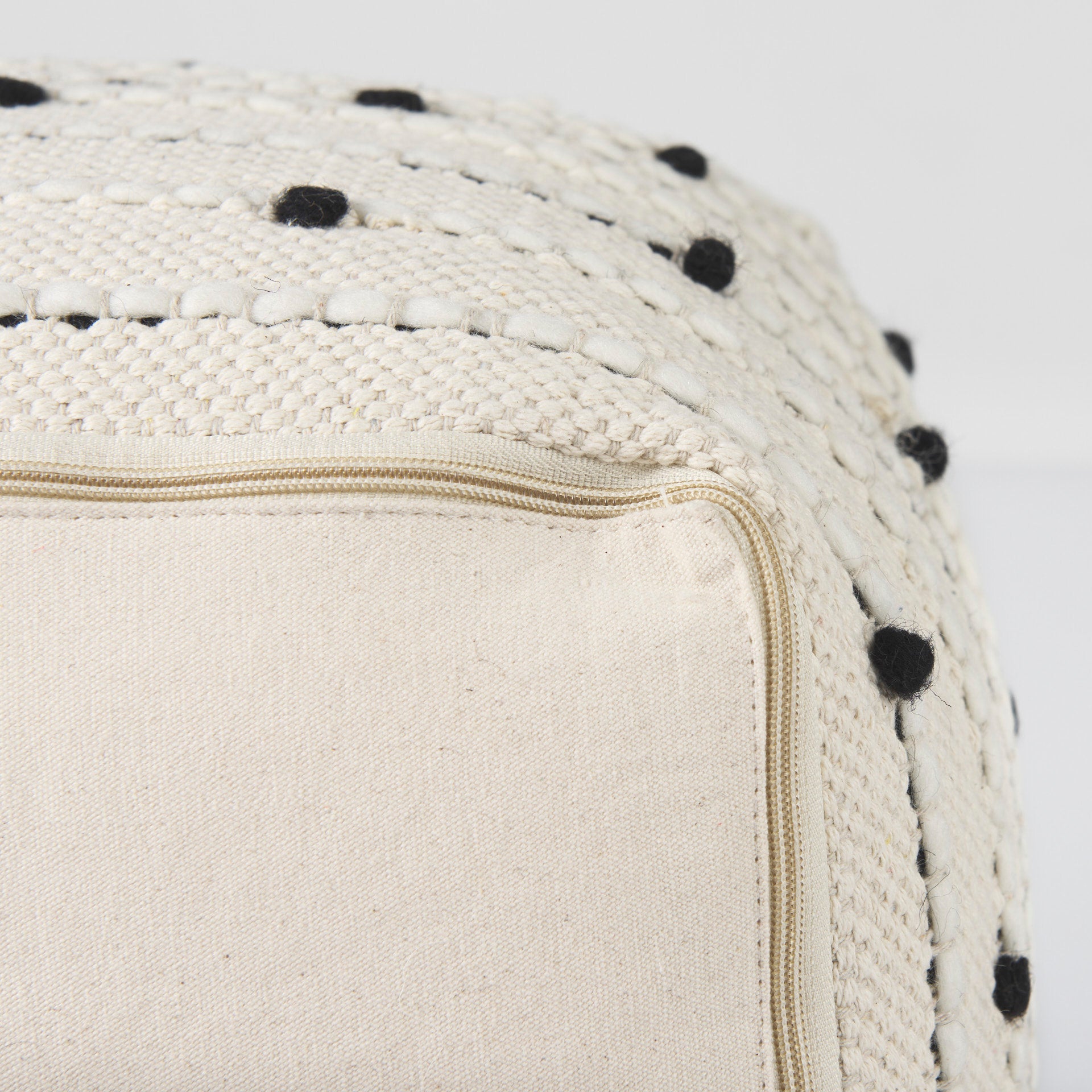 Mercana Amaira Cream/Black/White patterned Wool and Cotton Pouf