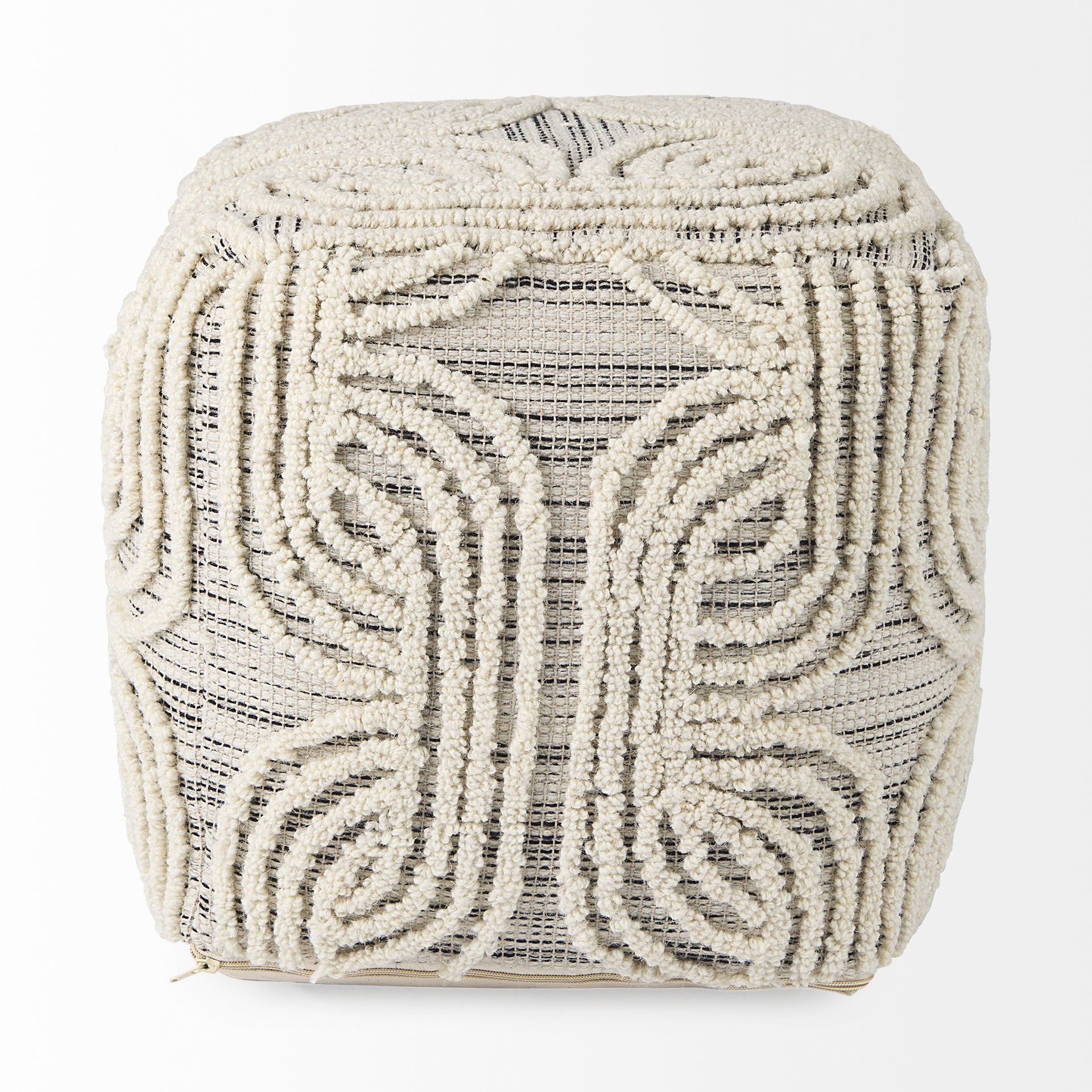 Mercana Amaya Cream/Black/Gray Wool and Cotton Pouf