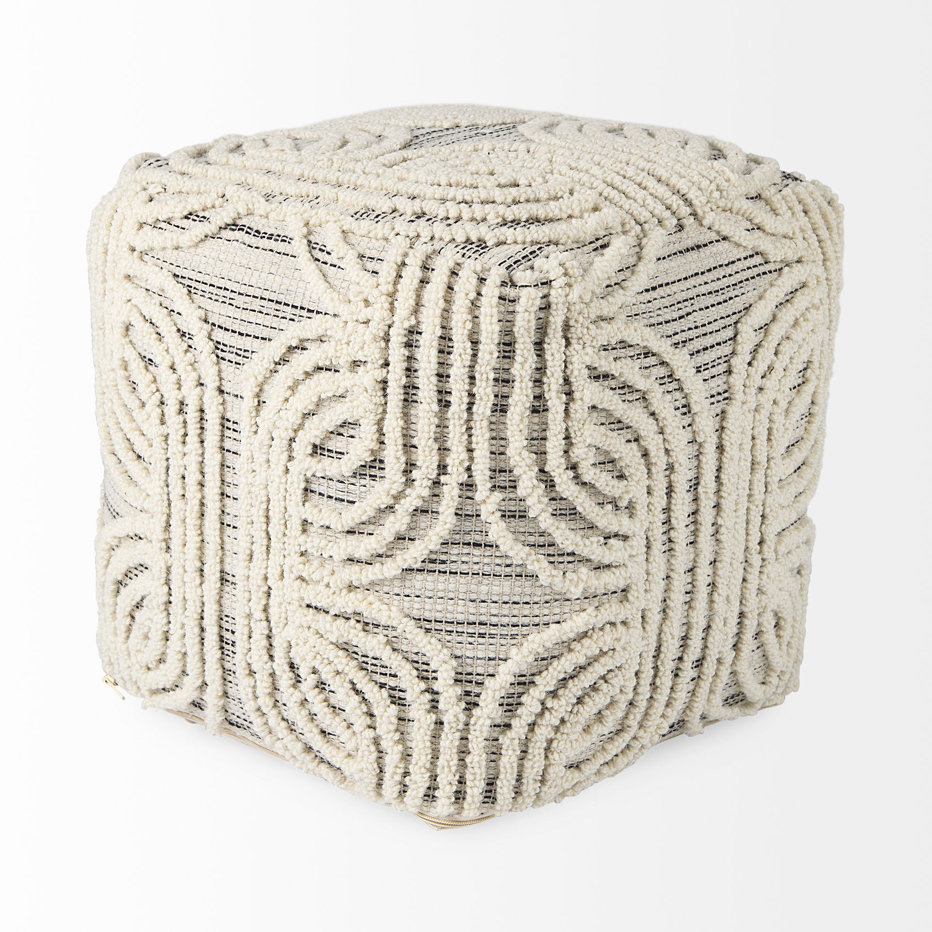 Mercana Amaya Cream/Black/Gray Wool and Cotton Pouf