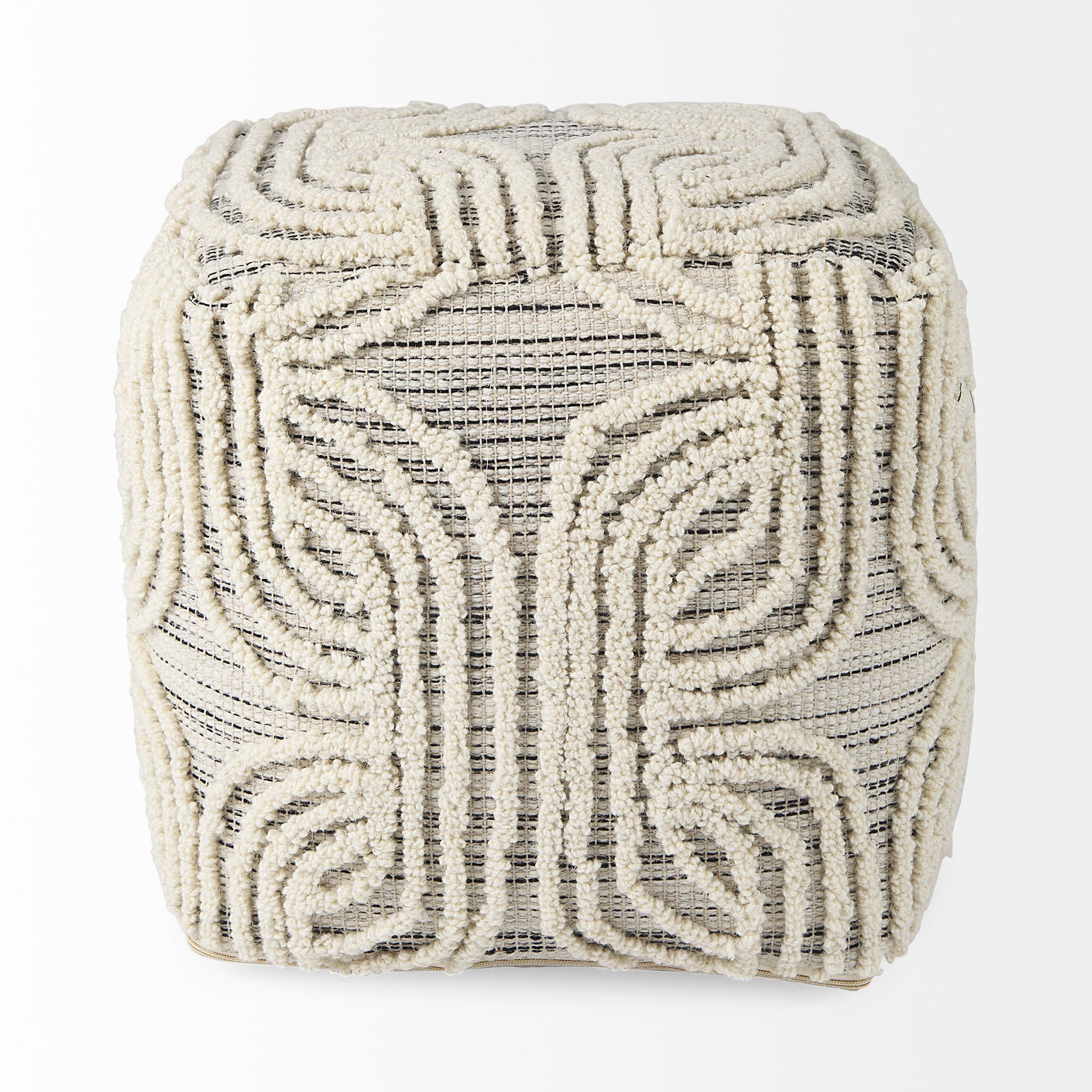 Mercana Amaya Cream/Black/Gray Wool and Cotton Pouf