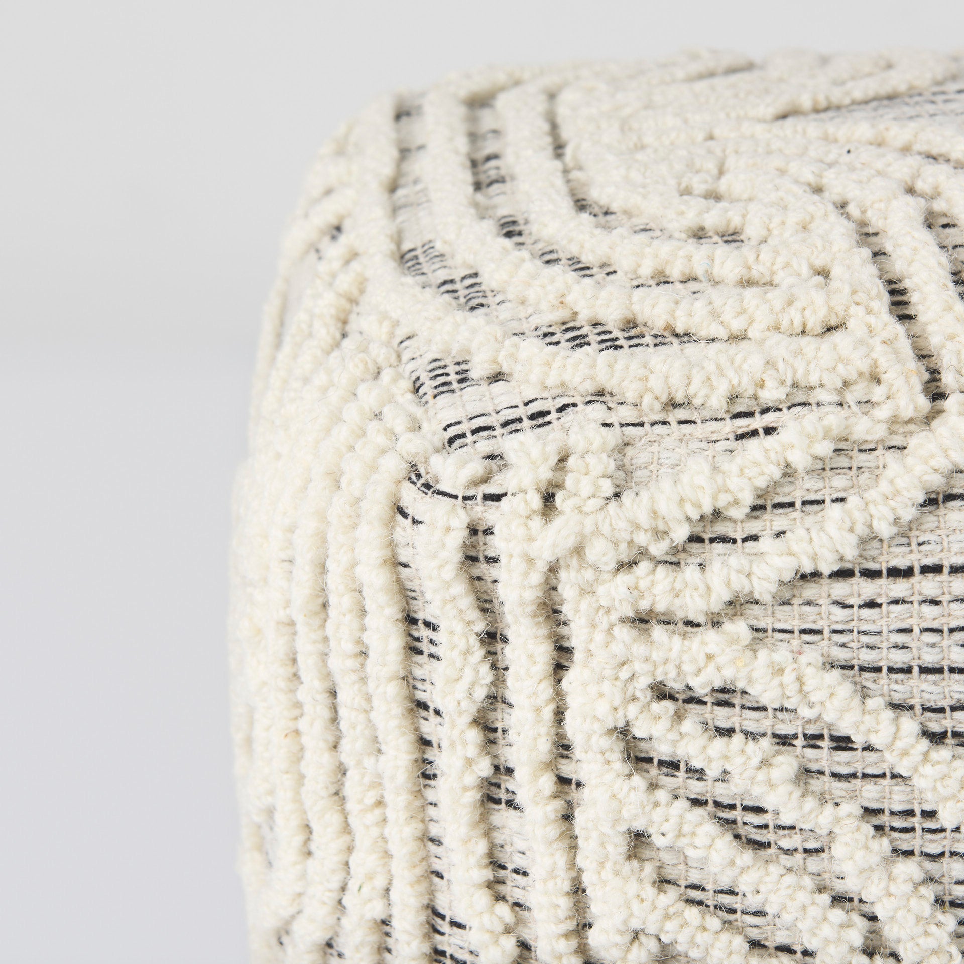 Mercana Amaya Cream/Black/Gray Wool and Cotton Pouf