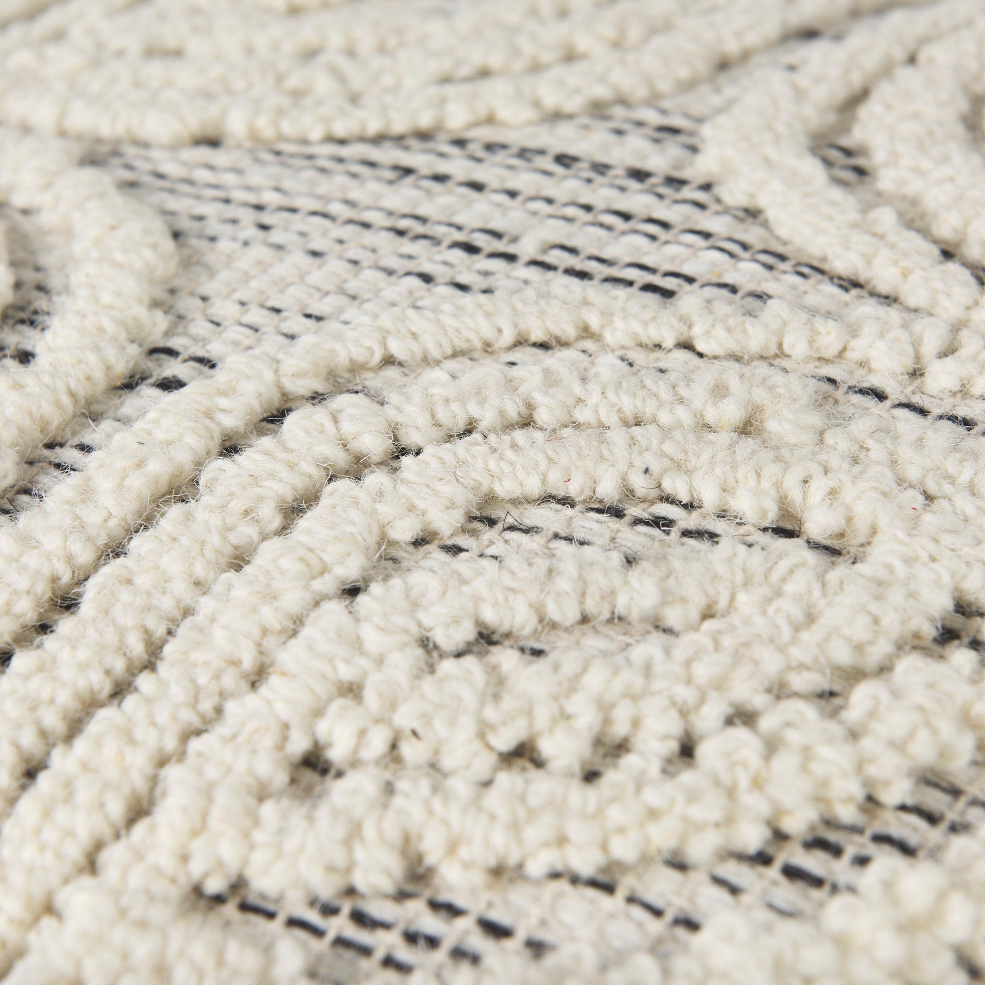 Mercana Amaya Cream/Black/Gray Wool and Cotton Pouf