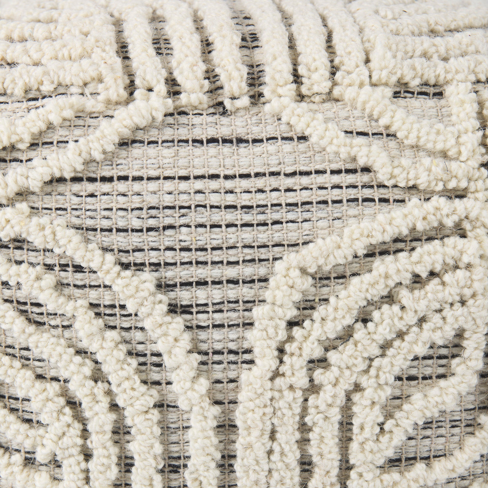 Mercana Amaya Cream/Black/Gray Wool and Cotton Pouf