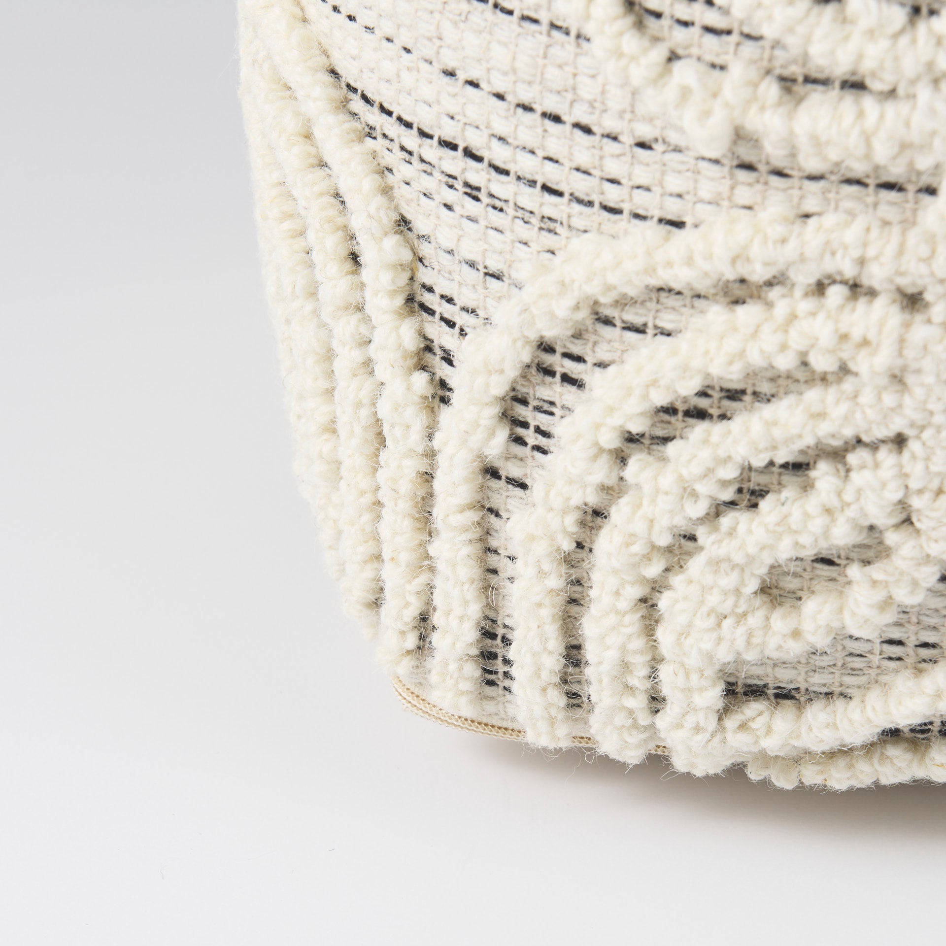 Mercana Amaya Cream/Black/Gray Wool and Cotton Pouf