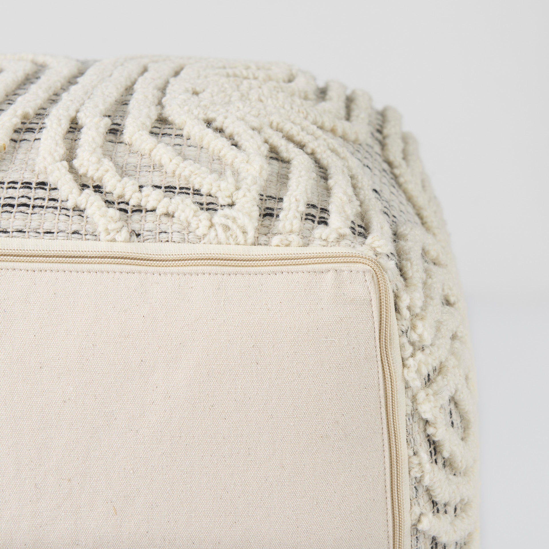 Mercana Amaya Cream/Black/Gray Wool and Cotton Pouf