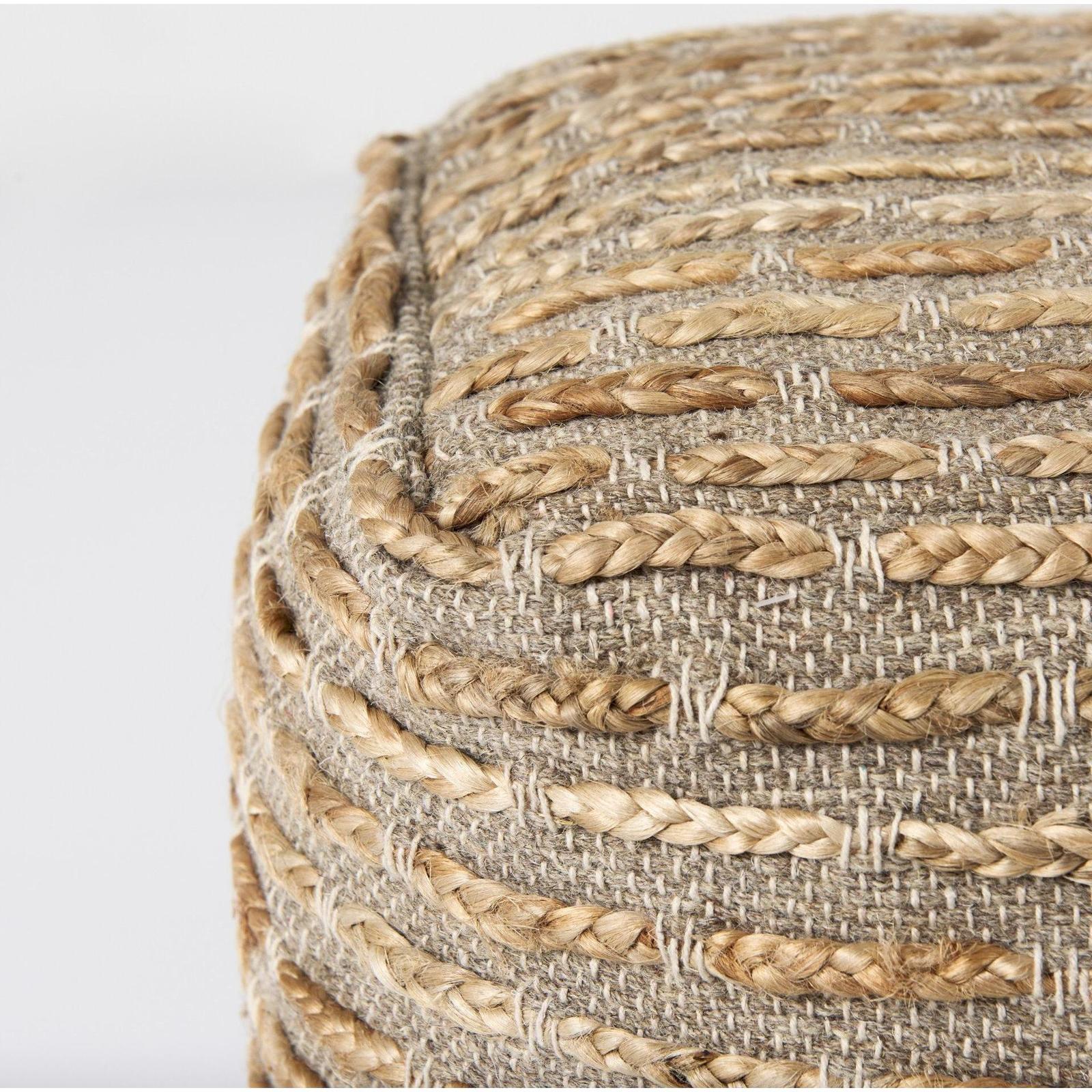 Mercana Binita Gray/Brown Hemp Wool and Cotton Pouf