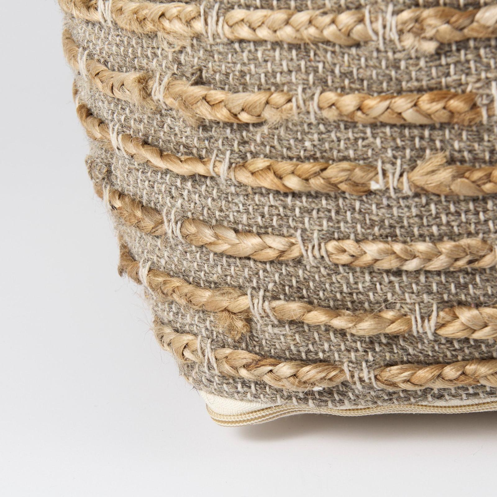Mercana Binita Gray/Brown Hemp Wool and Cotton Pouf