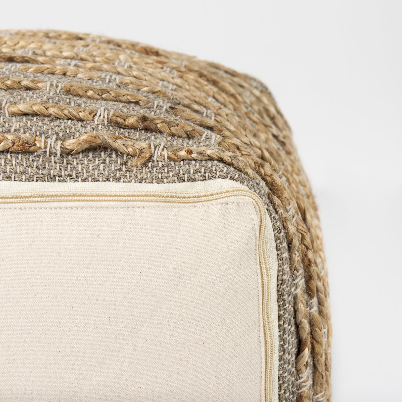Mercana Binita Gray/Brown Hemp Wool and Cotton Pouf