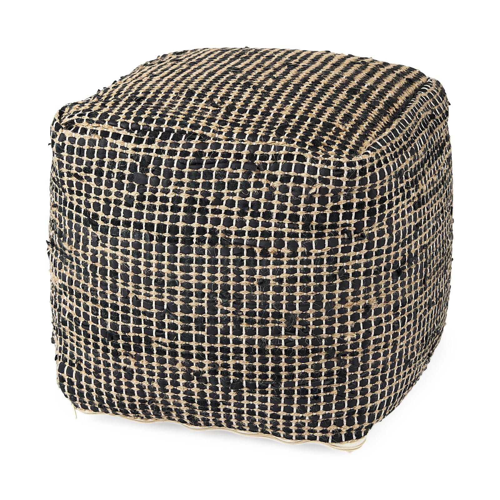 Mercana Aalia Leather and Jute Pouf