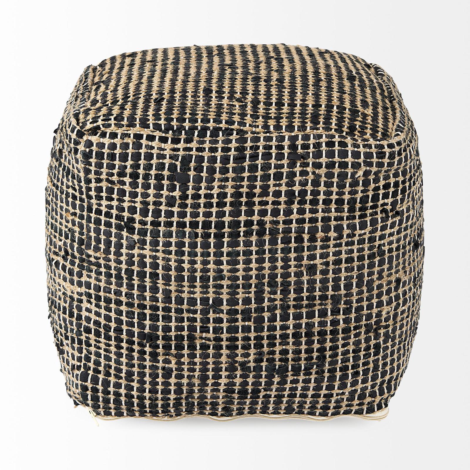 Mercana Aalia Leather and Jute Pouf