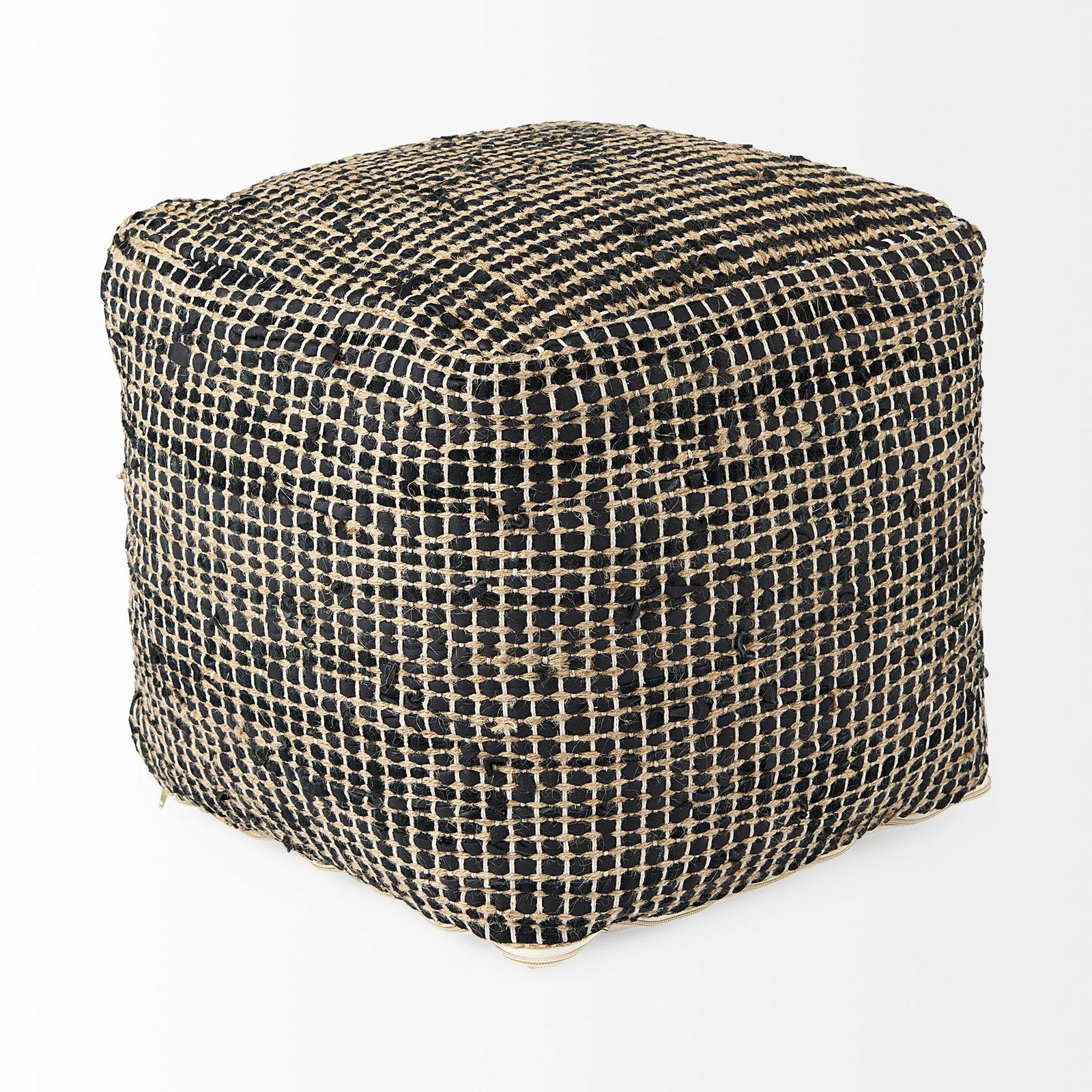 Mercana Aalia Leather and Jute Pouf