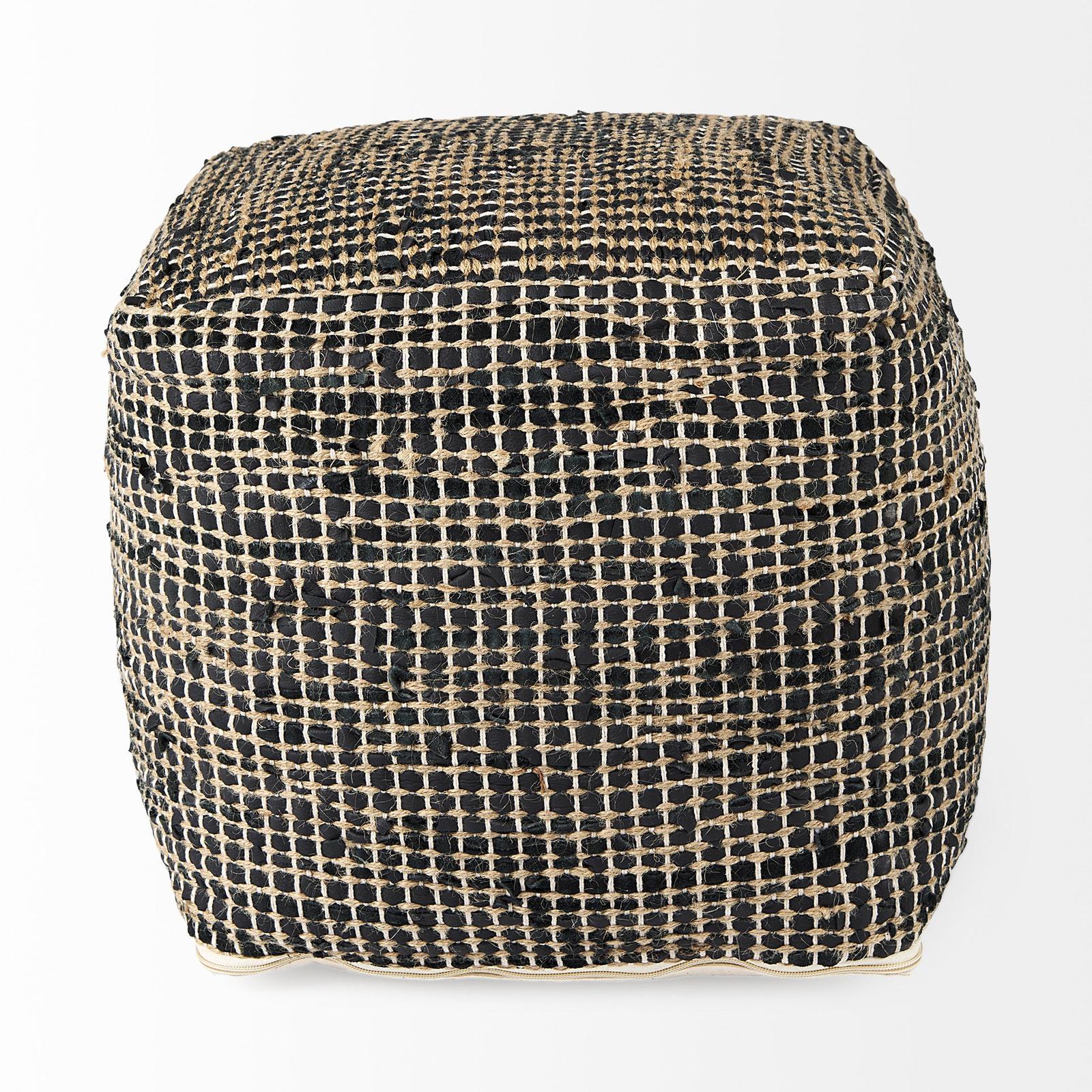 Mercana Aalia Leather and Jute Pouf