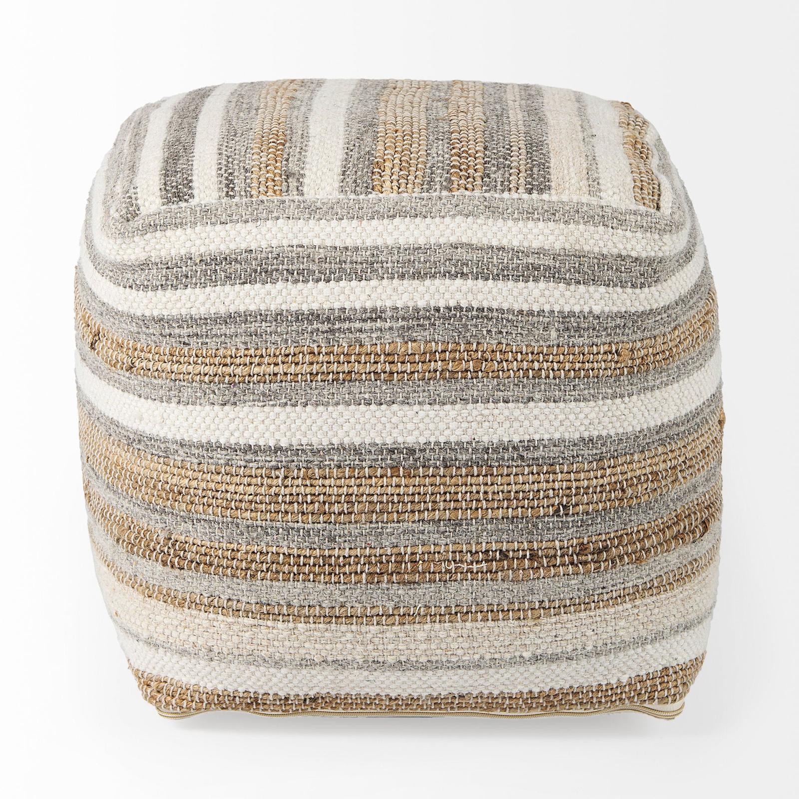 Mercana Aahana Striped Hemp and Cotton Pouf