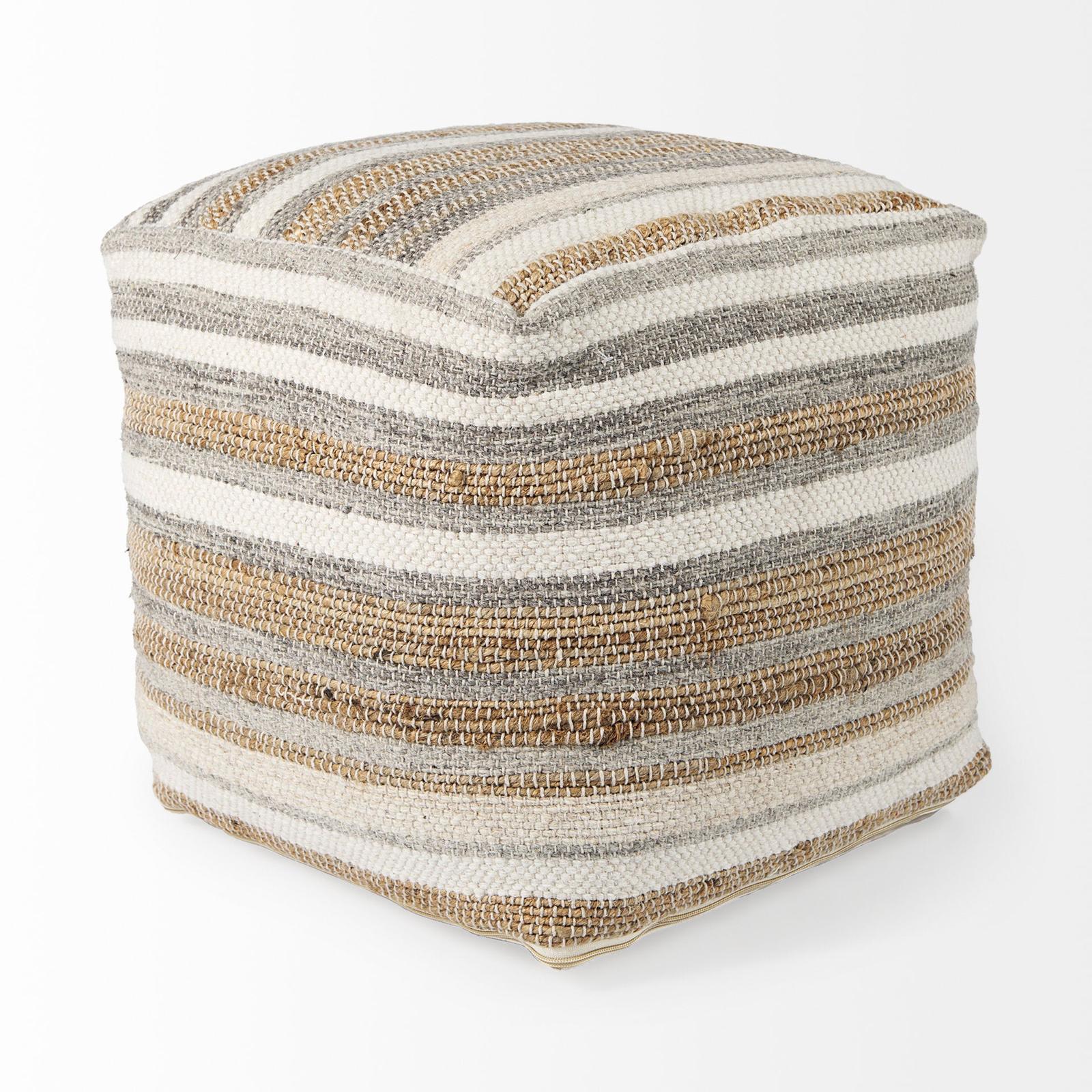 Mercana Aahana Striped Hemp and Cotton Pouf
