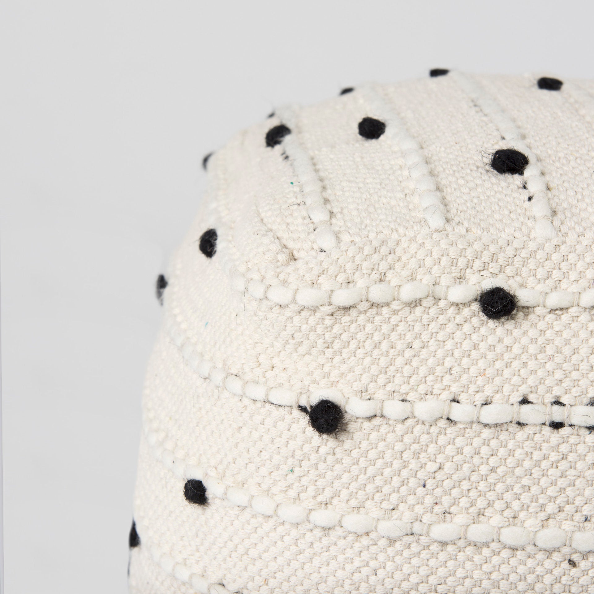 Mercana Amaira Cream/Black/White patterned Wool and Cotton Pouf