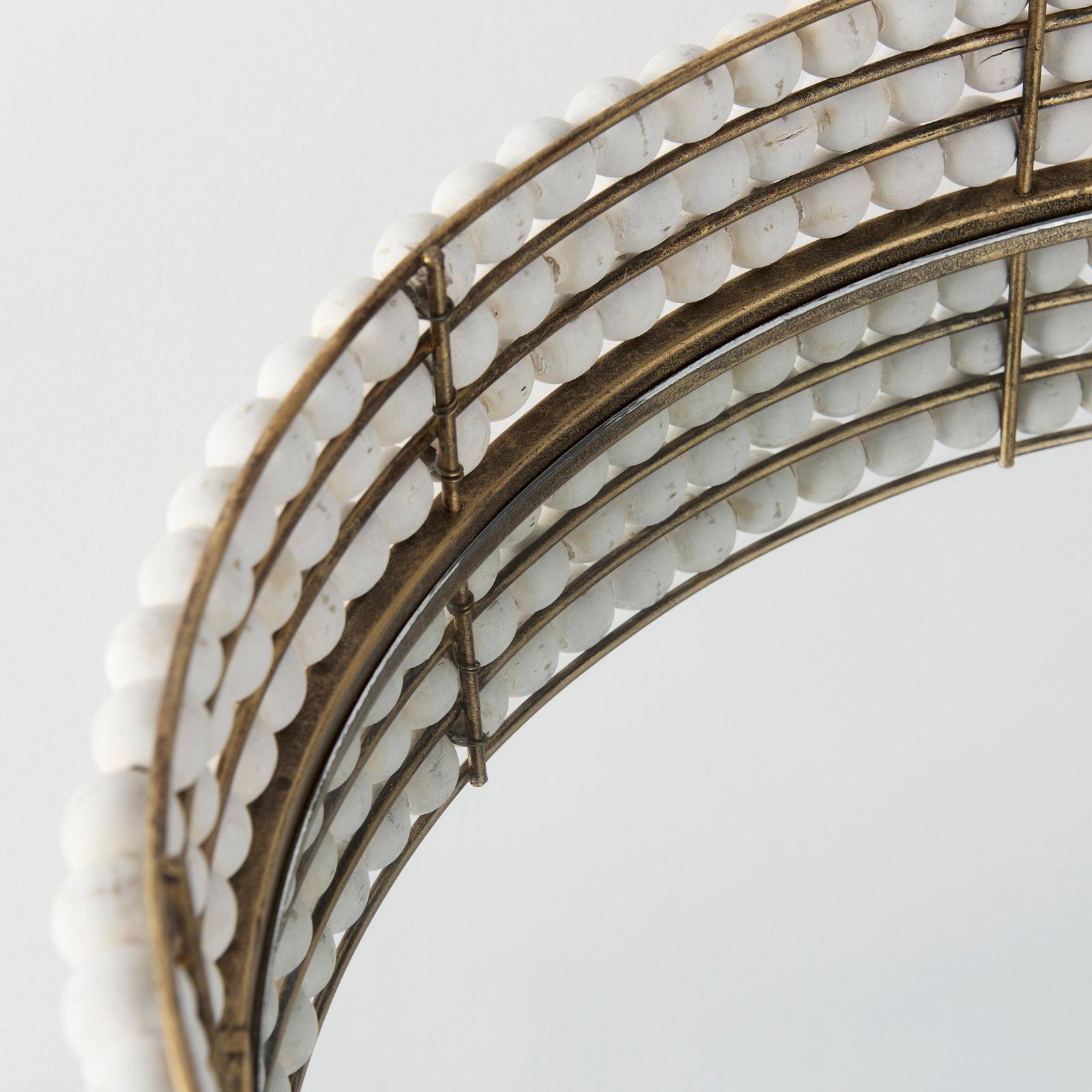 Mercana Decatur Wooden Bead Mirrored Bottom Round Tray Clearance