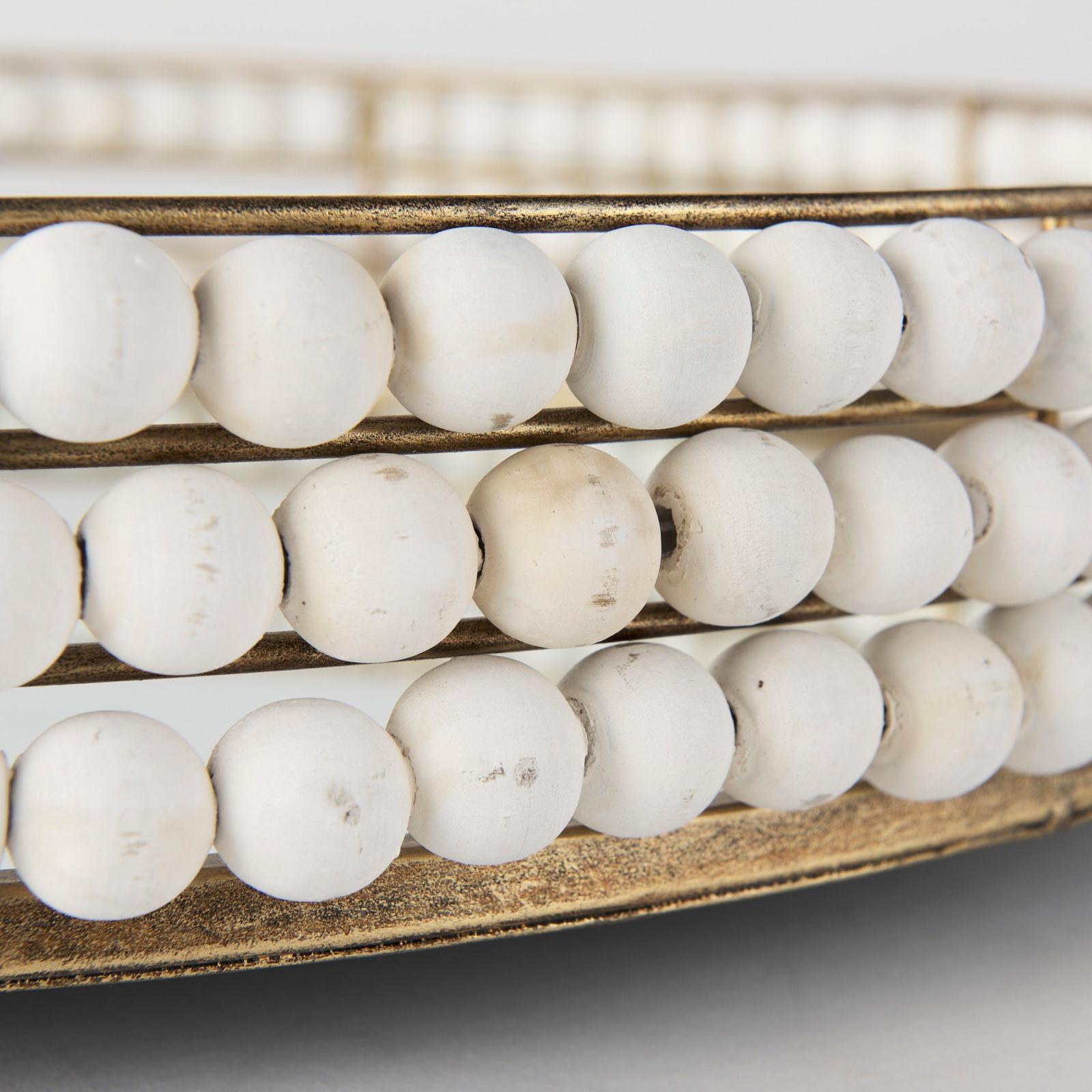 Mercana Decatur Wooden Bead Mirrored Bottom Round Tray Clearance