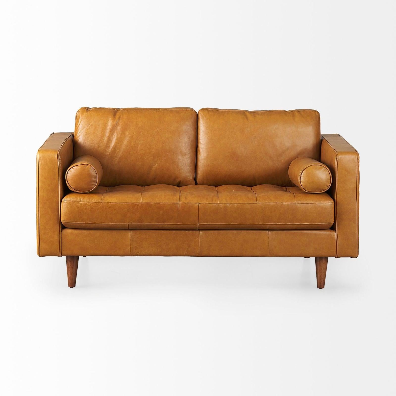 Mercana Svend Tan Leather Love Seat Sofa Clearance
