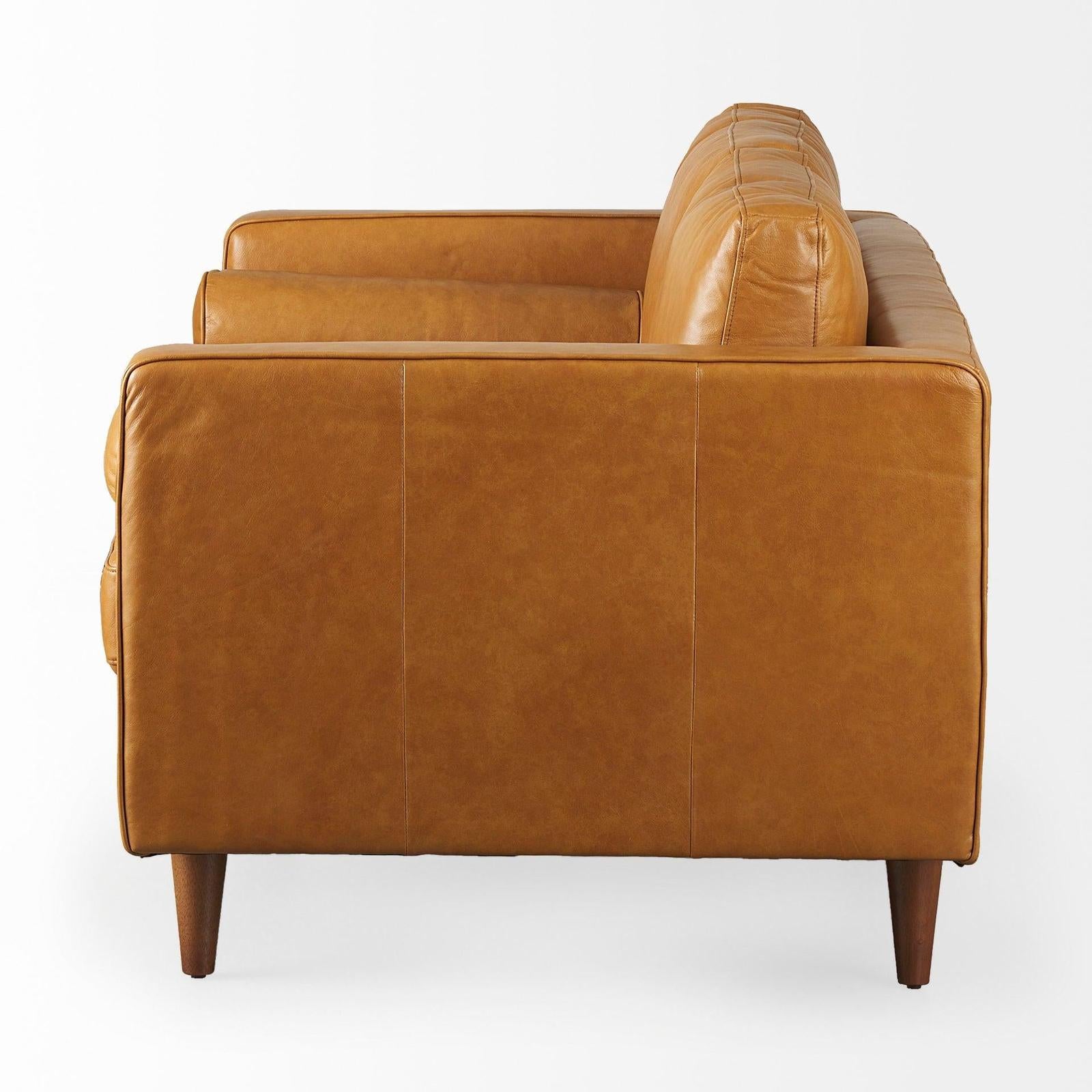 Mercana Svend Tan Leather Love Seat Sofa Clearance