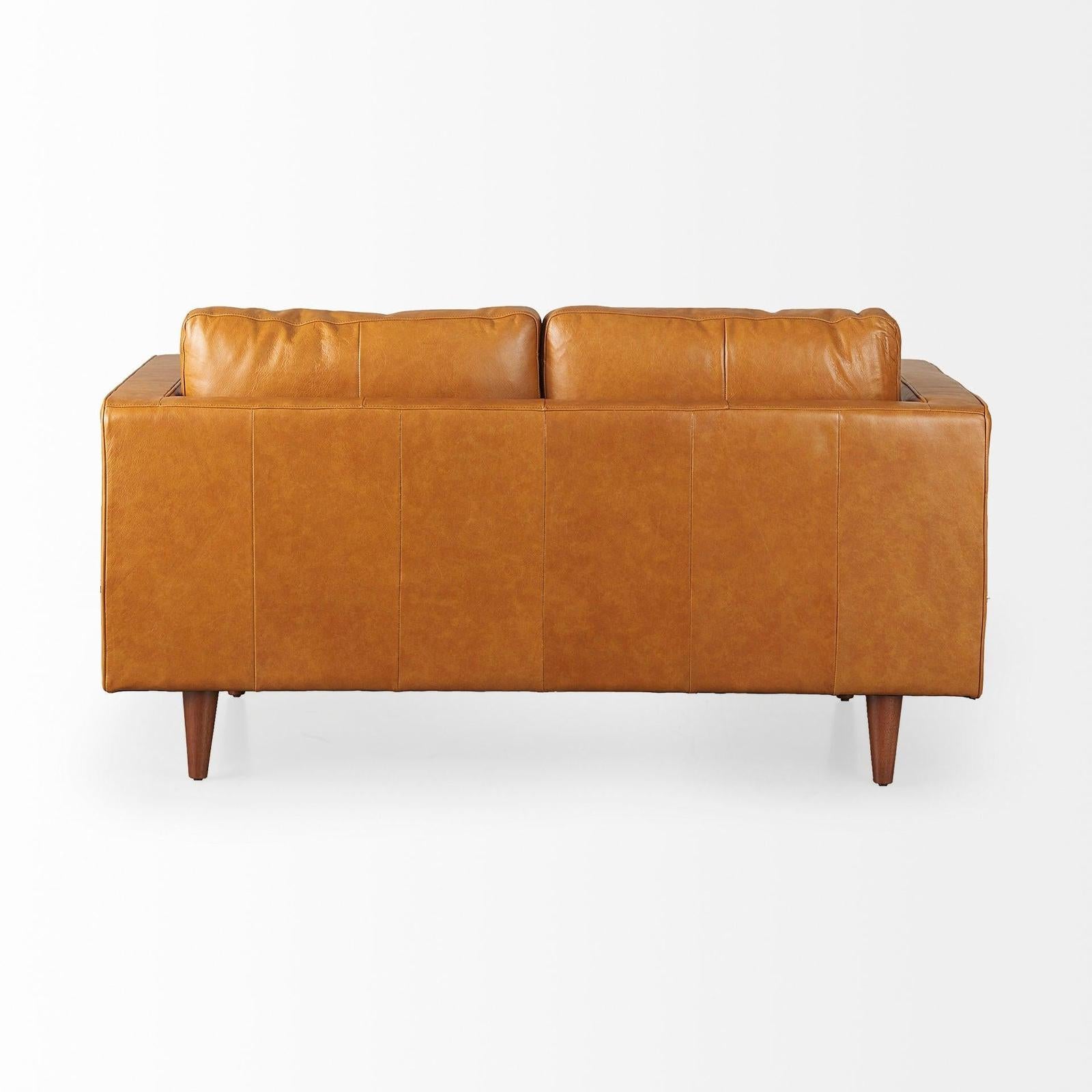 Mercana Svend Tan Leather Love Seat Sofa Clearance