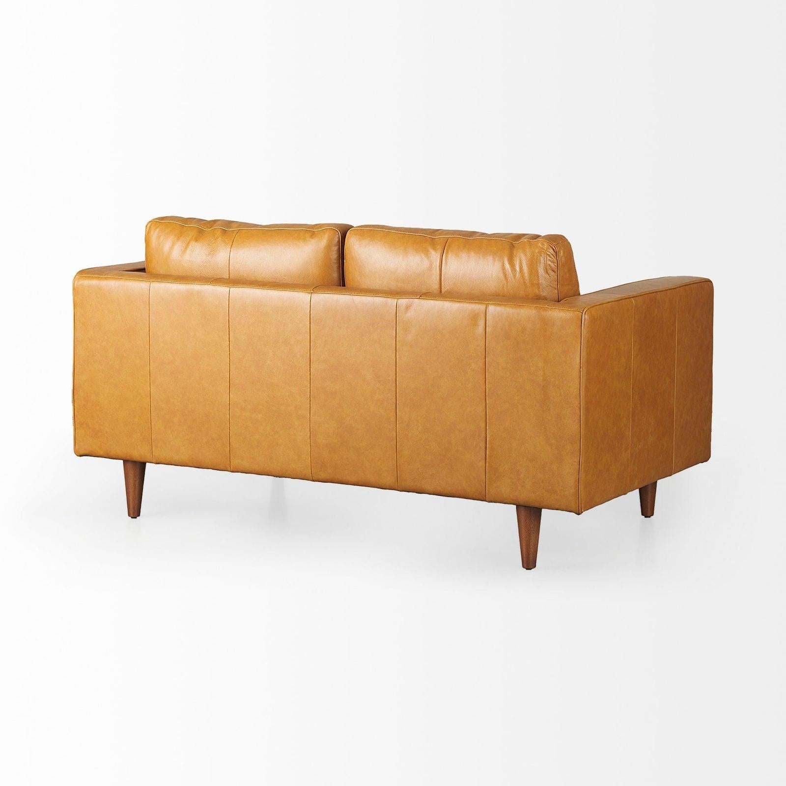Mercana Svend Tan Leather Love Seat Sofa Clearance