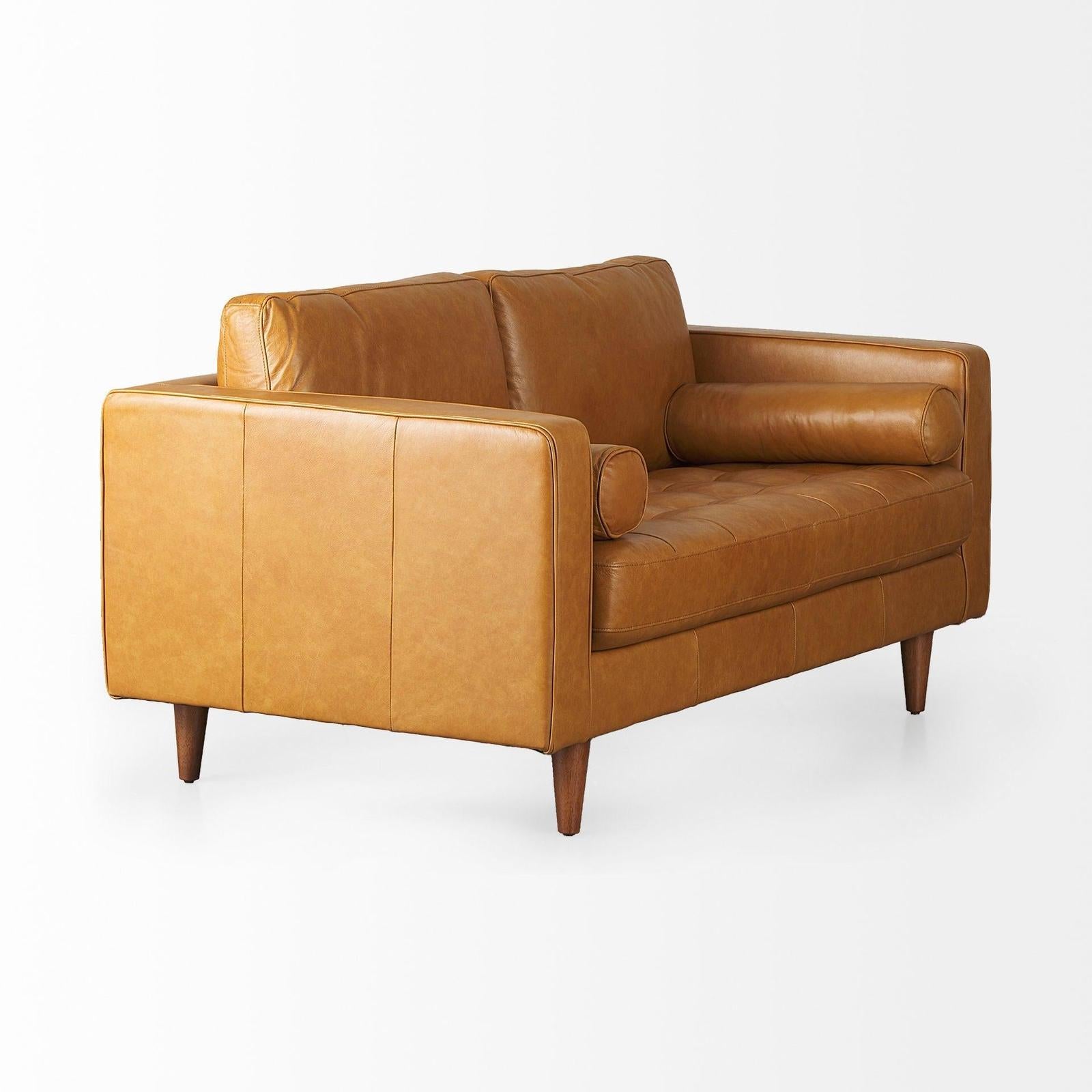Mercana Svend Tan Leather Love Seat Sofa Clearance
