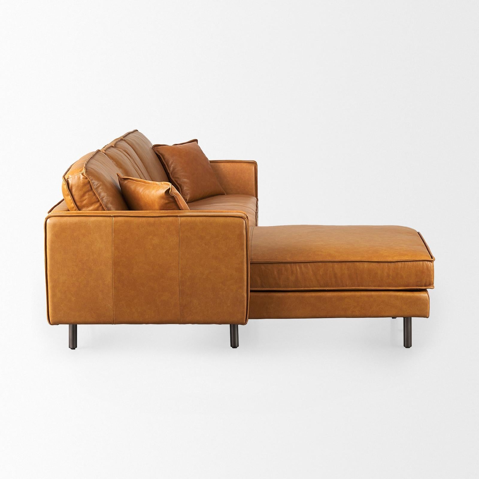 Mercana D'Arcy Tan Leather Chaise Sectional Clearance