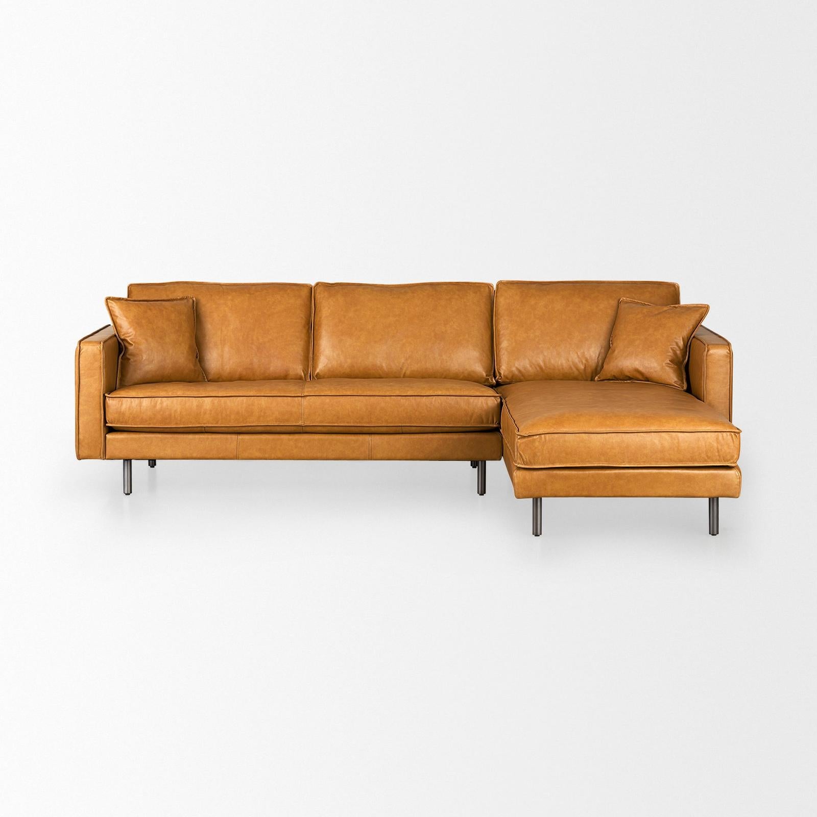 Mercana D'Arcy Tan Leather Chaise Sectional Clearance