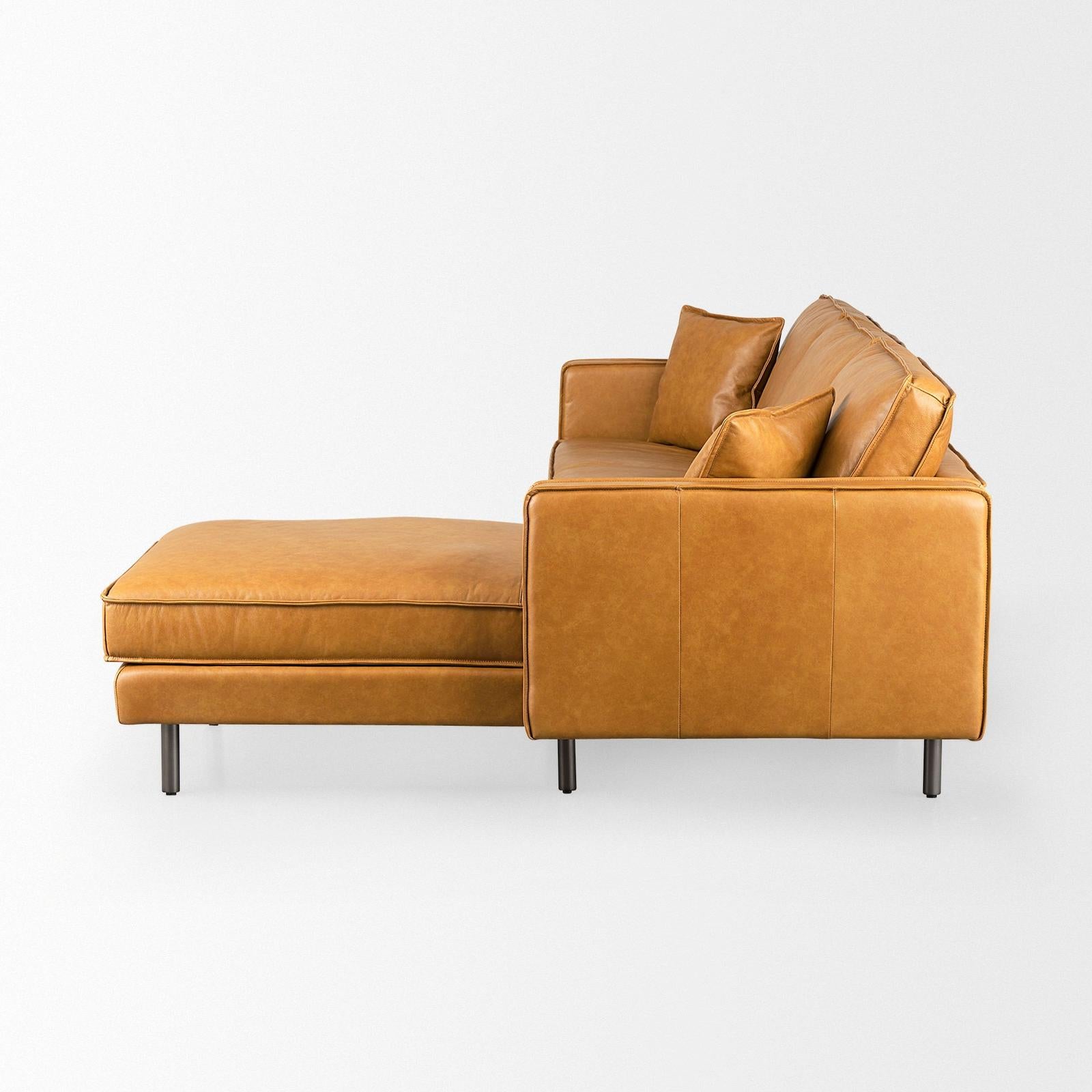 Mercana D'Arcy Tan Leather Chaise Sectional Clearance