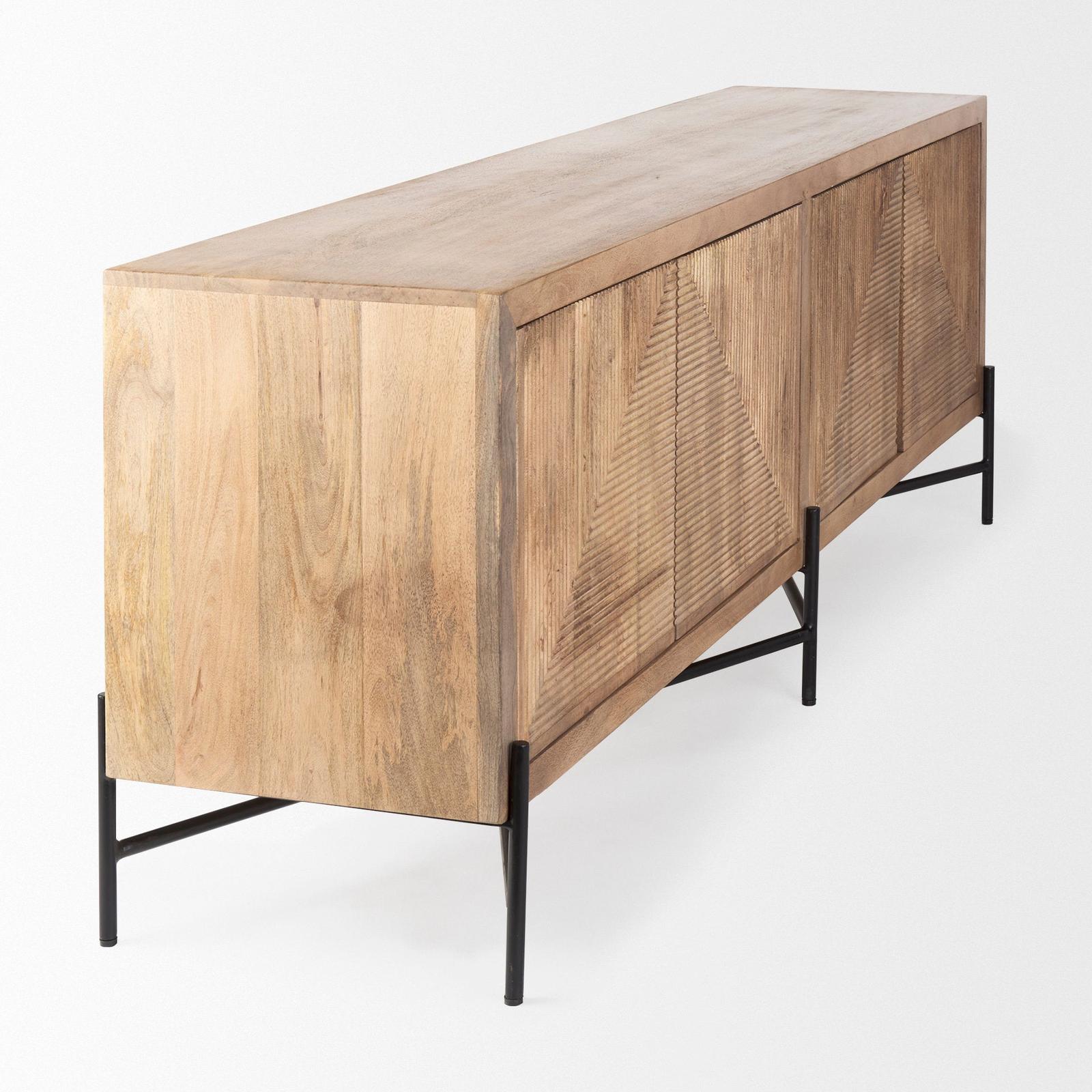 Mercana Cairo Brown Solid Wood Black Metal Base 4 Door Cabinet Sideboard