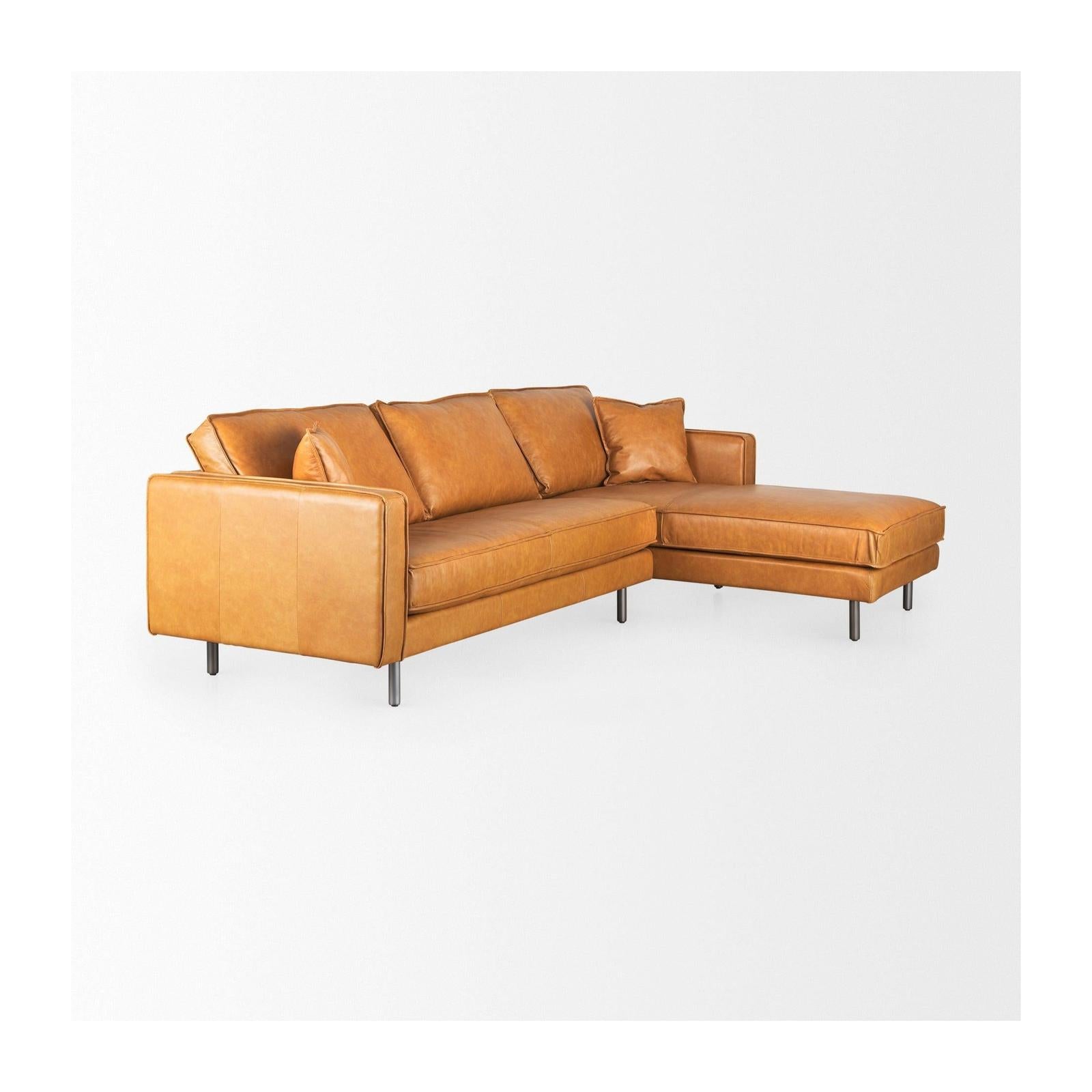 Mercana D'Arcy Tan Leather Chaise Sectional Clearance