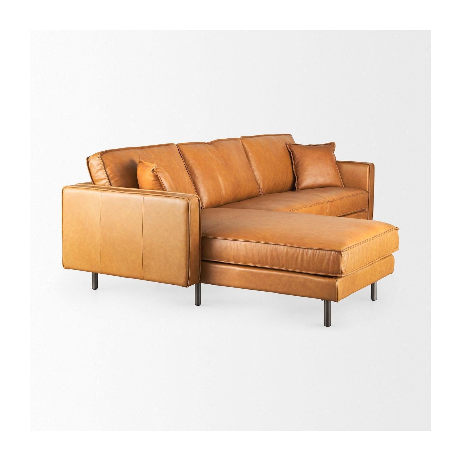 Mercana D'Arcy Tan Leather Chaise Sectional Clearance
