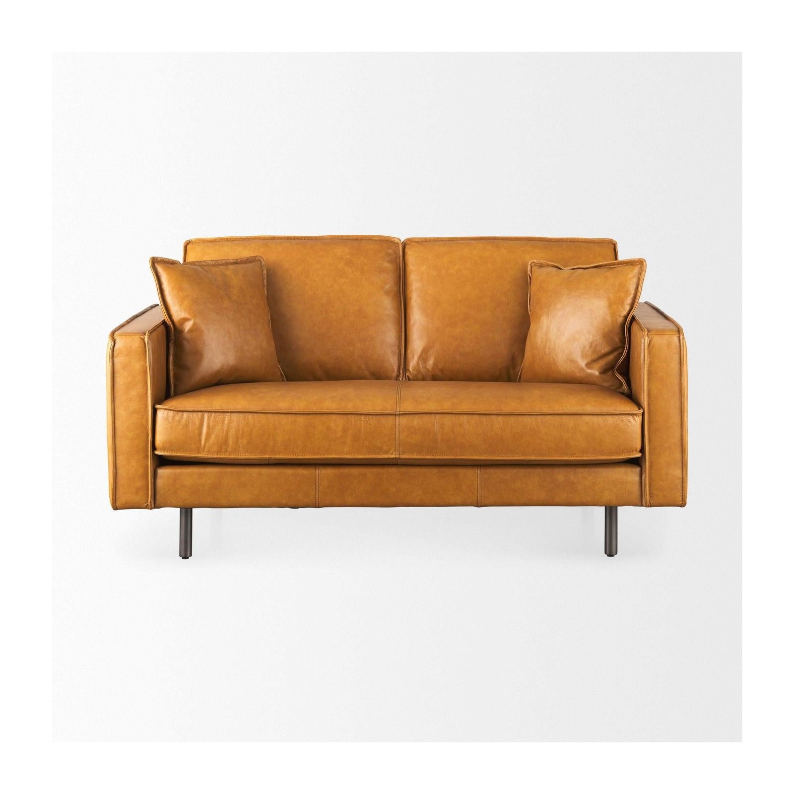 Mercana D'Arcy Tan Leather Love Seat Clearance