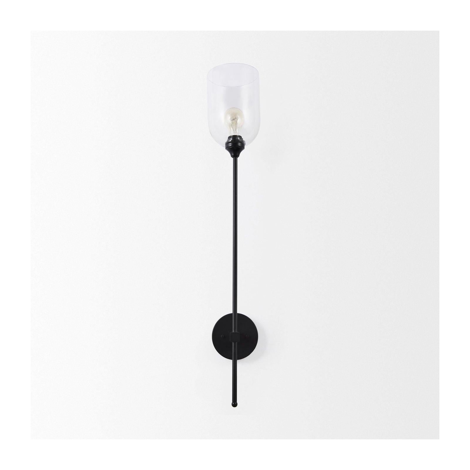 Mercana Clyde Matte Black W/Glass Round Wall Sconce Clearance