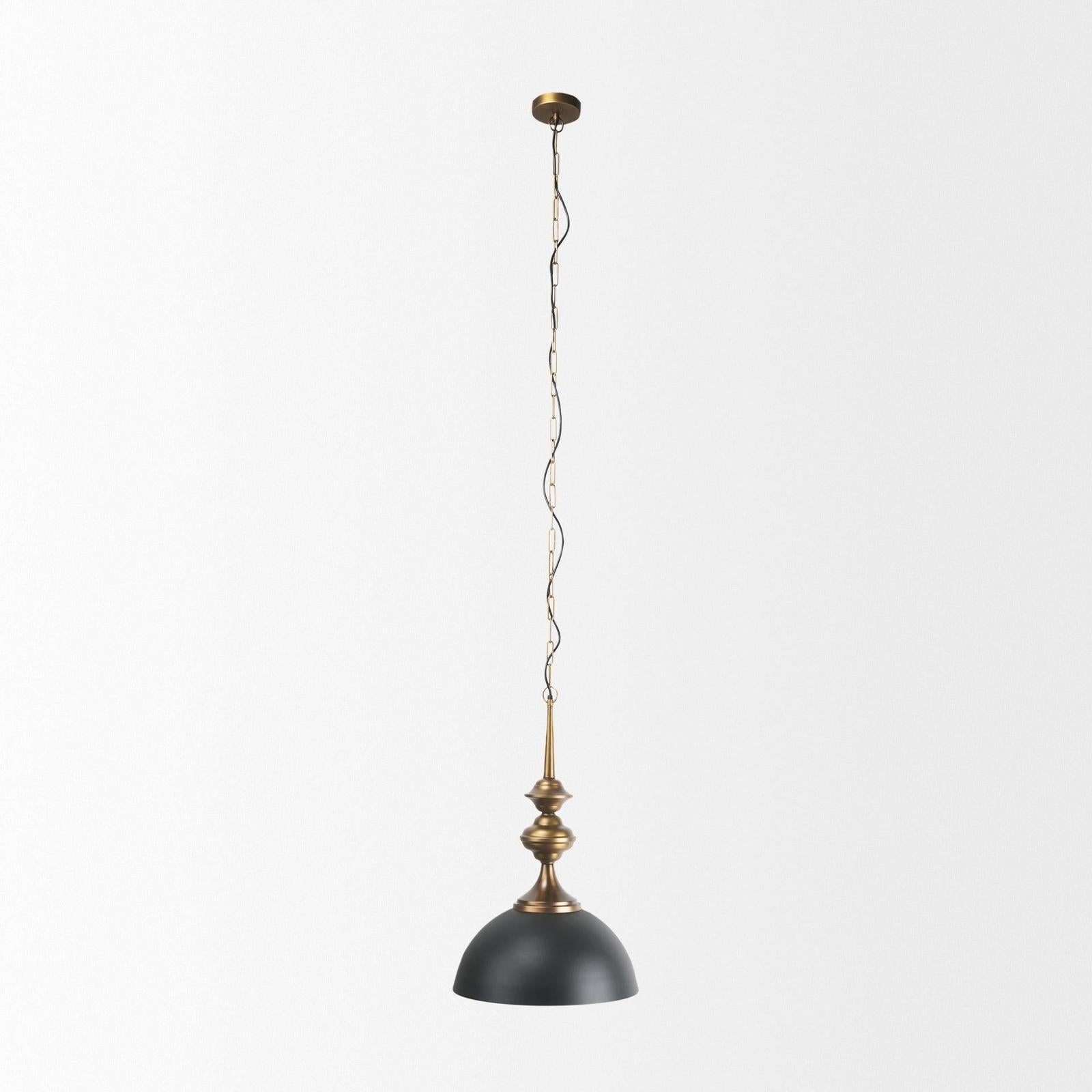 Mercana Willson Black Iron W/Antique Brass Dome Pendant Light